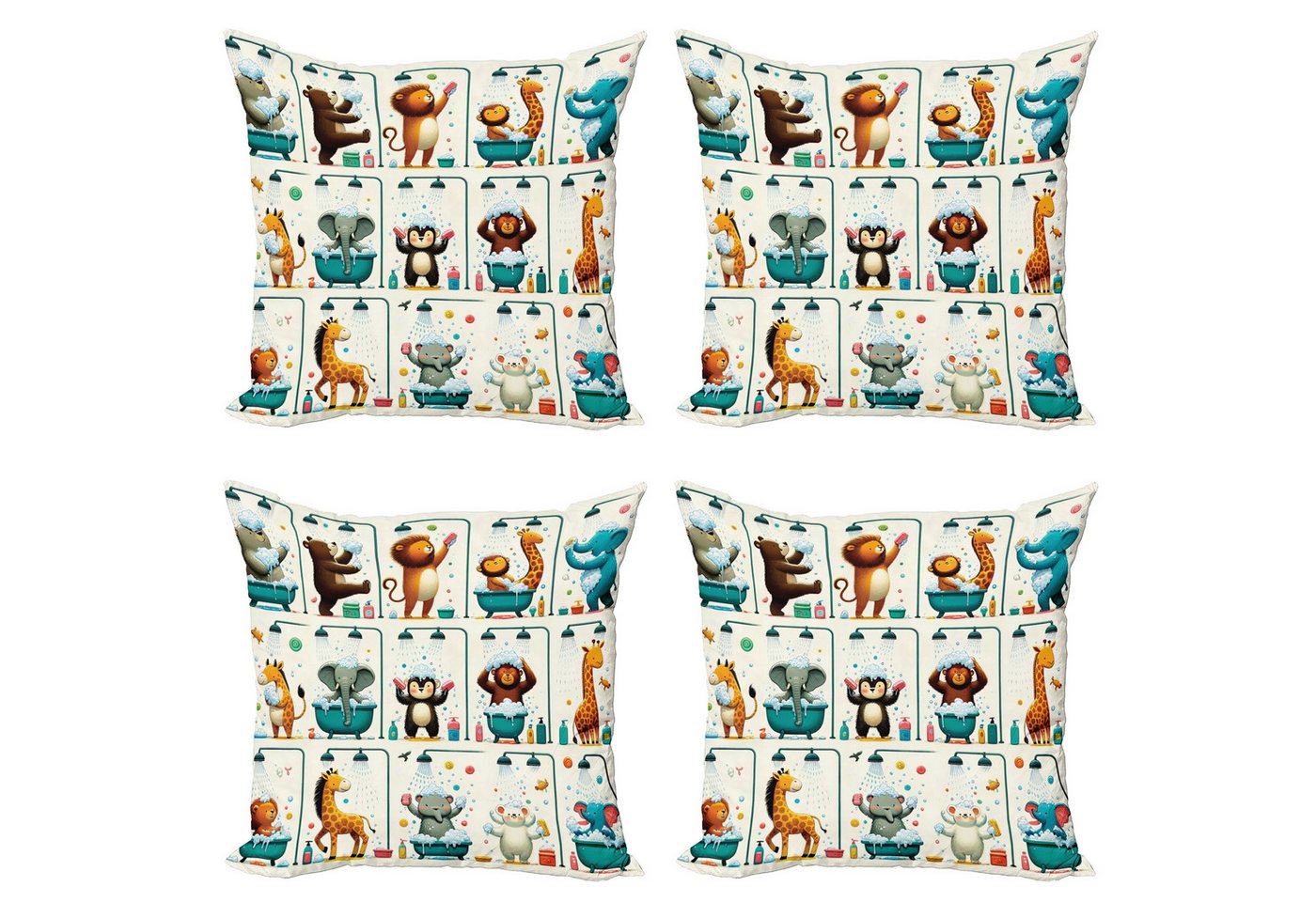 Abakuhaus Kissenbezüge Modern Accent Doppelseitiger Digitaldruck, (4 Stück), Tierwelt Lustiger Affe Elefant von Abakuhaus