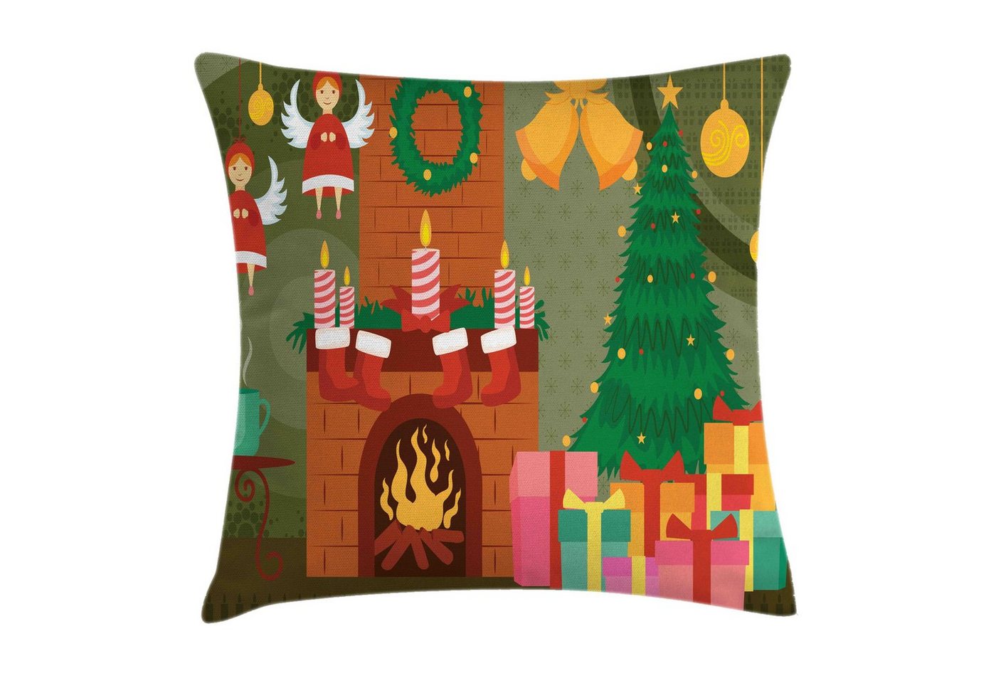 Abakuhaus Kissenbezüge Kissenhülle mit Farbfesten Klaren Farben Beidseitiger Druck, (1 Stück), Kamin Cartoon Christmas Night von Abakuhaus