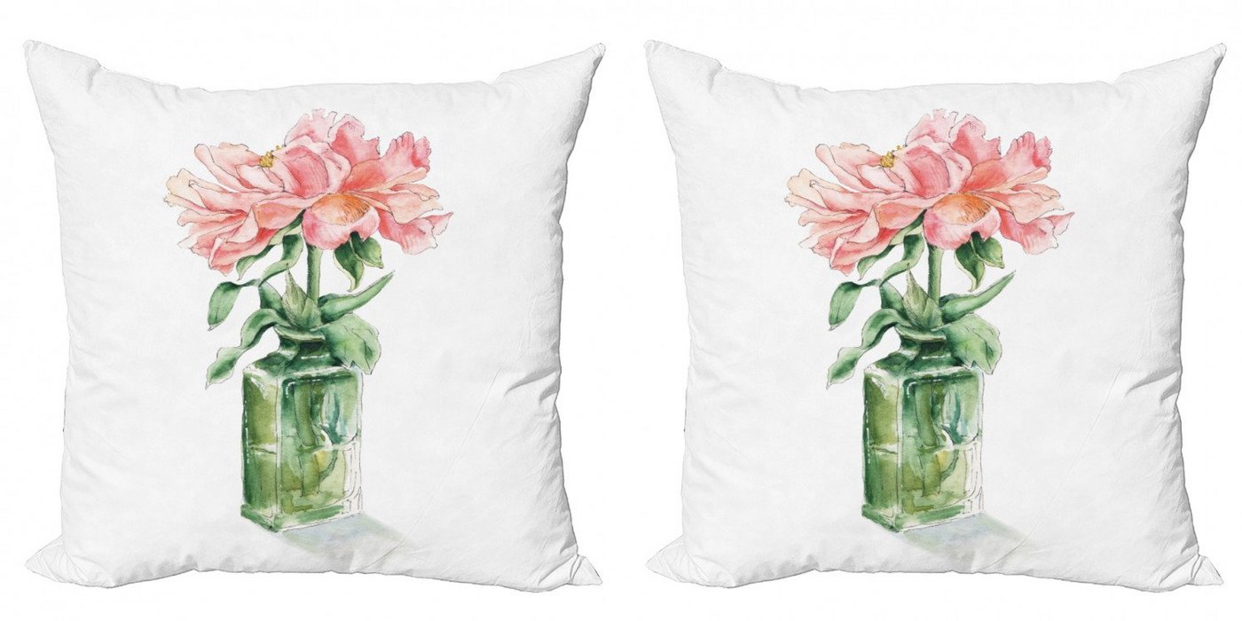 Kissenbezüge Modern Accent Doppelseitiger Digitaldruck, Abakuhaus (2 Stück), Blumen Rosen-Blumen-Zeichnung in Vase von Abakuhaus
