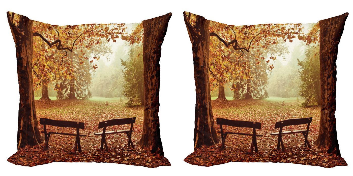 Kissenbezüge Modern Accent Doppelseitiger Digitaldruck, Abakuhaus (2 Stück), Herbst Dramatische Bäume und Bänke von Abakuhaus