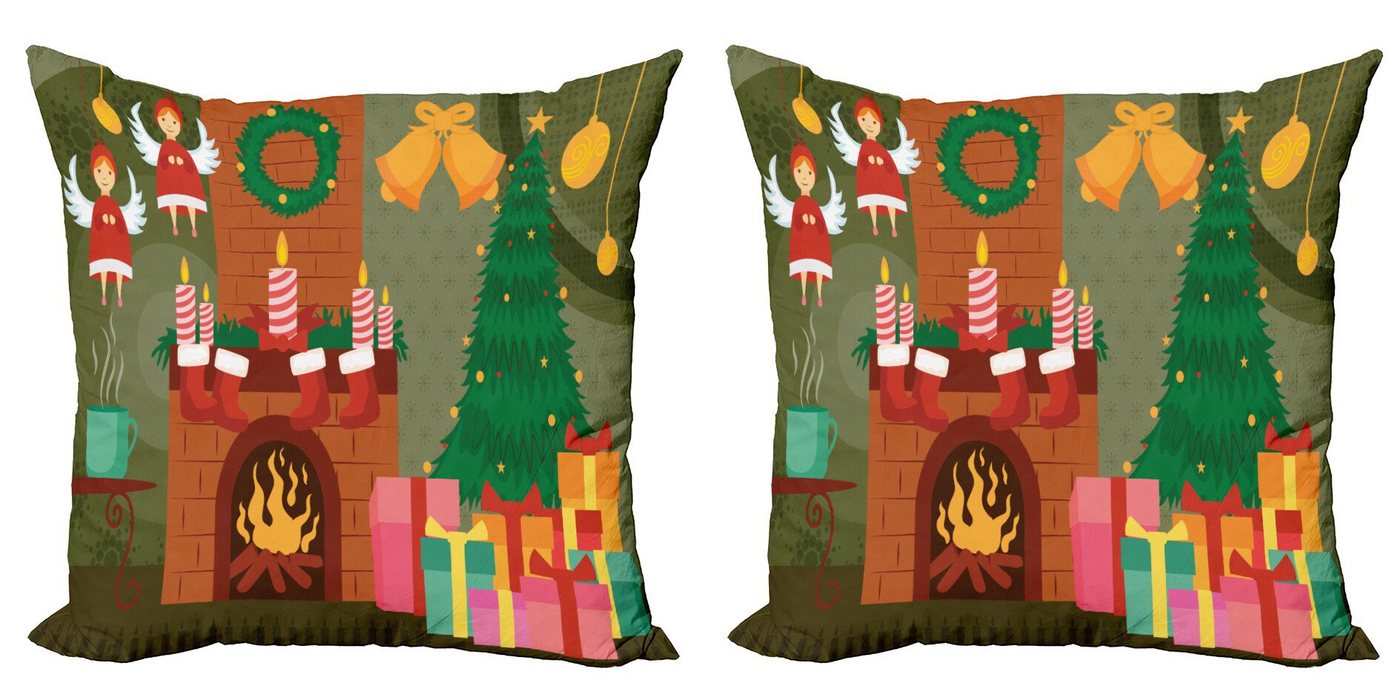 Abakuhaus Kissenbezüge Modern Accent Doppelseitiger Digitaldruck, (2 Stück), Kamin Cartoon Christmas Night von Abakuhaus