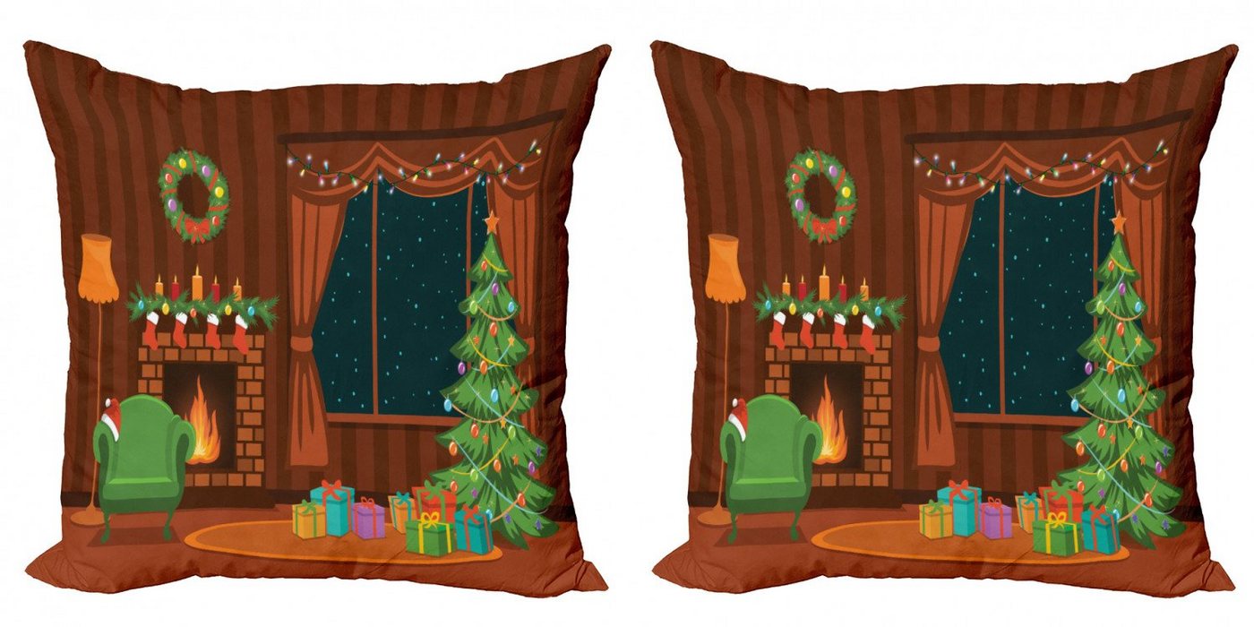 Kissenbezüge Modern Accent Doppelseitiger Digitaldruck, Abakuhaus (2 Stück), Kamin Cartoon-Weihnachtszimmer von Abakuhaus
