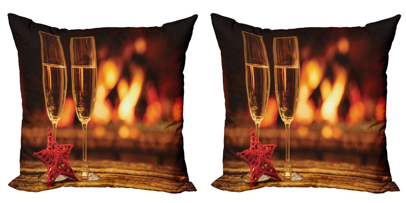 Abakuhaus Kissenbezüge Modern Accent Doppelseitiger Digitaldruck, (2 Stück), Kamin Romantisches Champagner-Glas von Abakuhaus