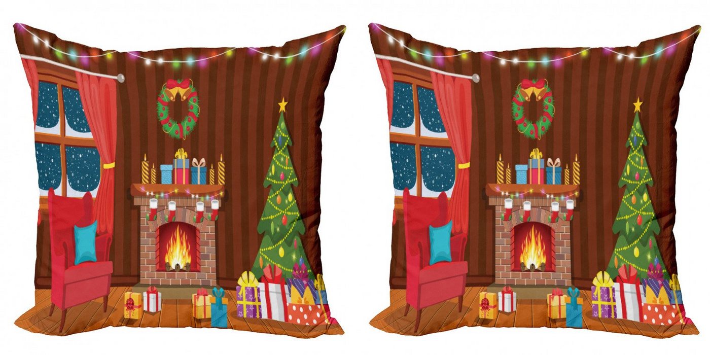 Abakuhaus Kissenbezüge Modern Accent Doppelseitiger Digitaldruck, (2 Stück), Kamin Weihnachten im Winter Night von Abakuhaus