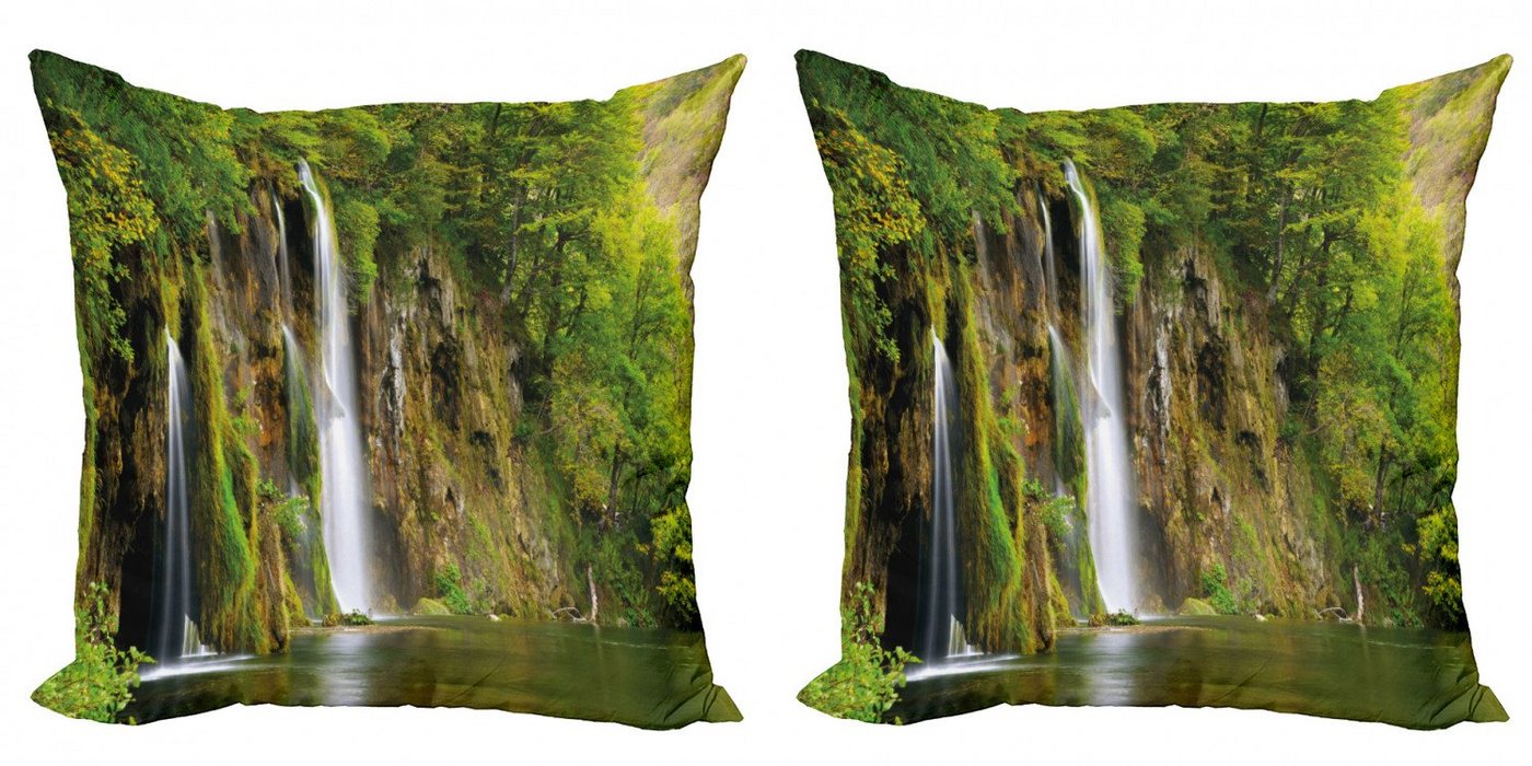 Kissenbezüge Modern Accent Doppelseitiger Digitaldruck, Abakuhaus (2 Stück), Natur Majestic Wasserfall Fluss von Abakuhaus