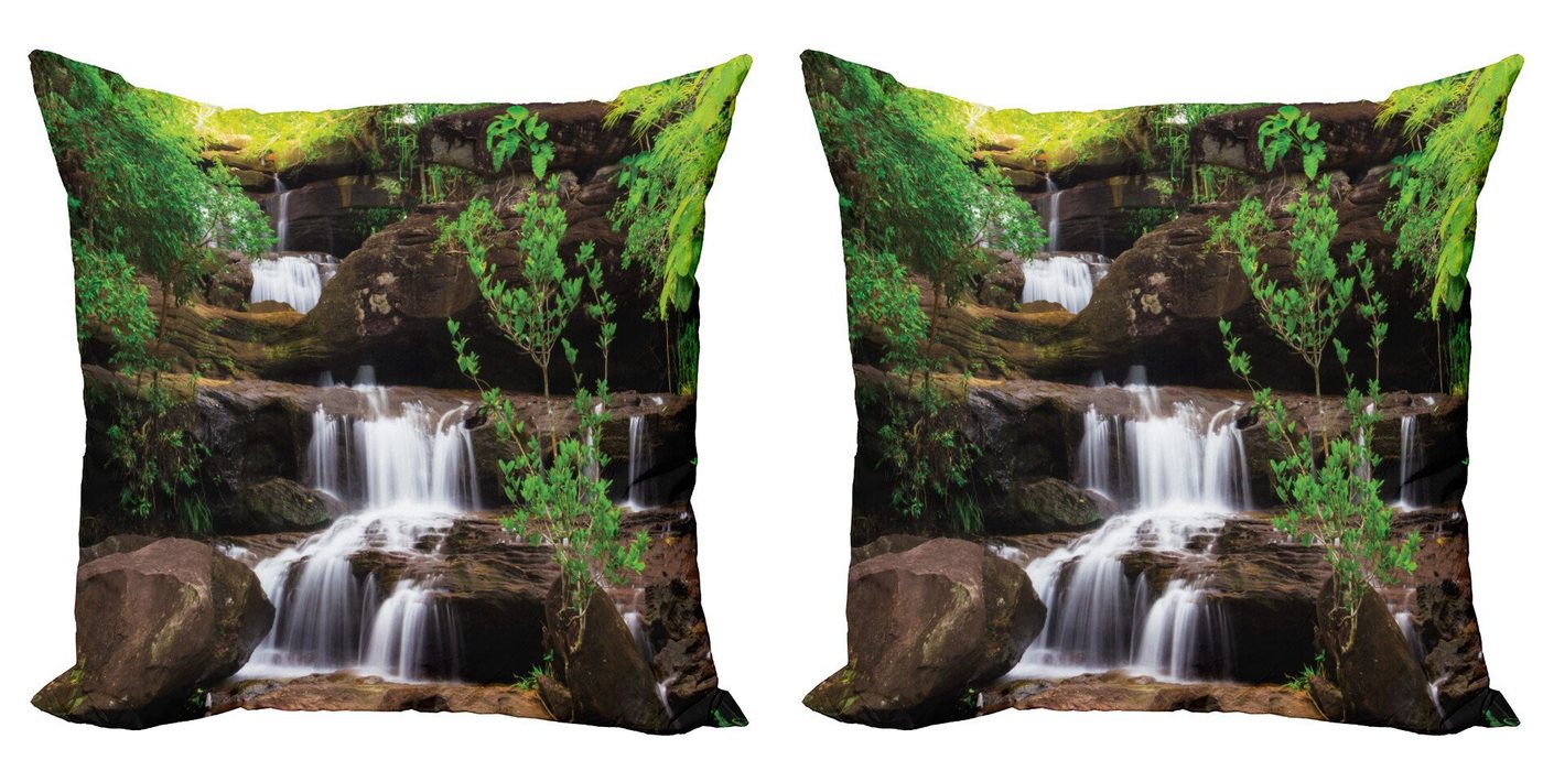 Abakuhaus Kissenbezüge Modern Accent Doppelseitiger Digitaldruck, (2 Stück), Natur Rock Treppe in Wasserfall von Abakuhaus