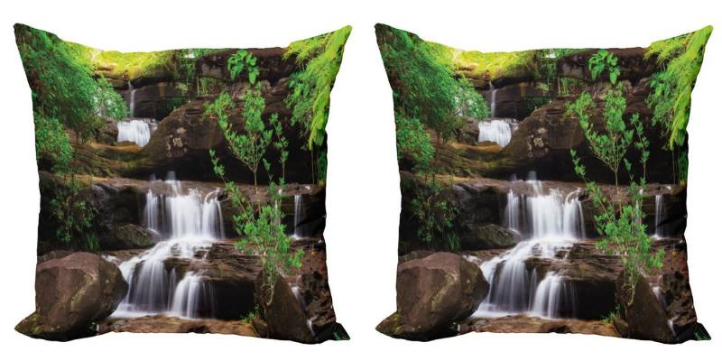 Abakuhaus Kissenbezüge Modern Accent Doppelseitiger Digitaldruck, (2 Stück), Natur Rock Treppe in Wasserfall von Abakuhaus