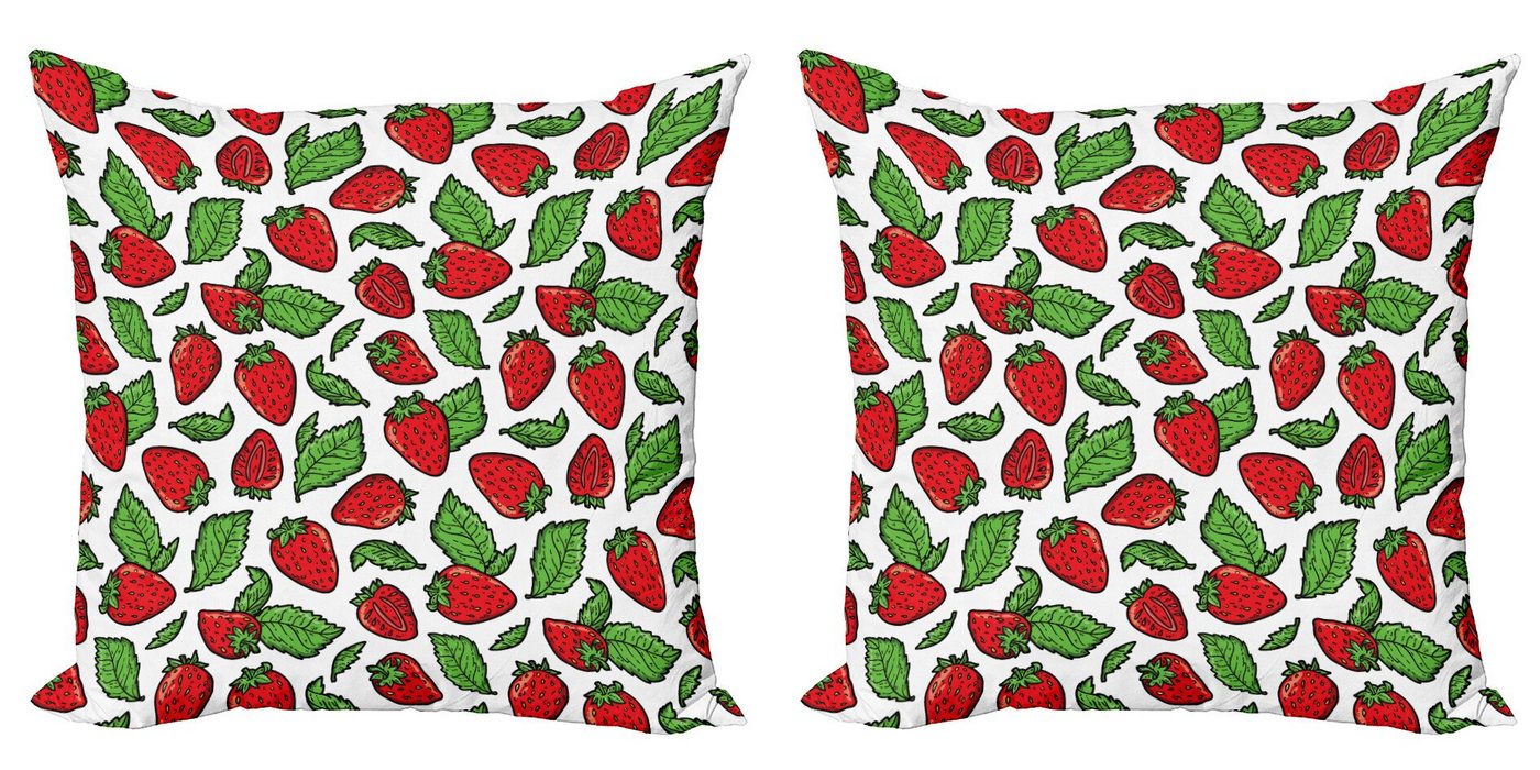 Abakuhaus Kissenbezüge Modern Accent Doppelseitiger Digitaldruck, (2 Stück), Obst Saftige Erdbeeren Blätter von Abakuhaus