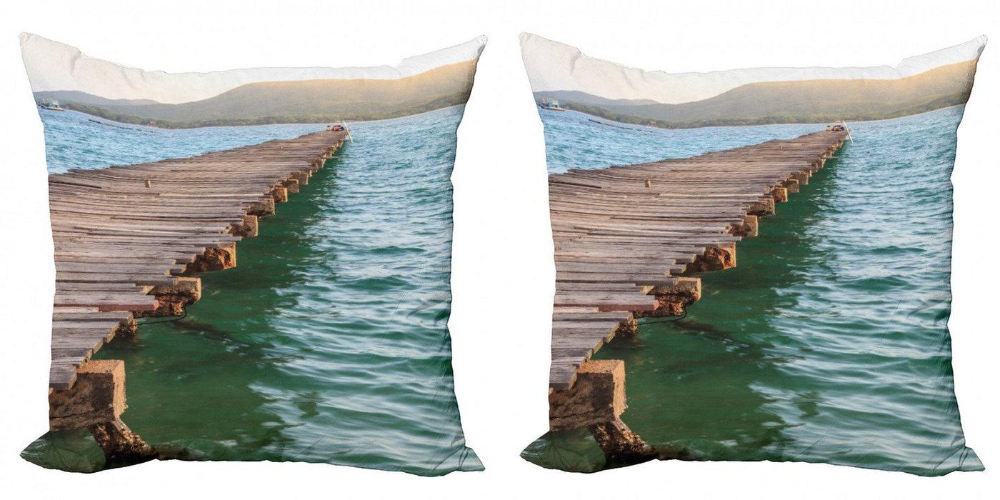 Kissenbezüge Modern Accent Doppelseitiger Digitaldruck, Abakuhaus (2 Stück), Strand Pathway Holz-Brücke Pier Sea von Abakuhaus