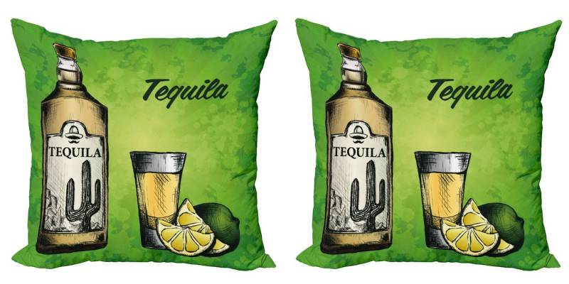 Abakuhaus Kissenbezüge Modern Accent Doppelseitiger Digitaldruck, (2 Stück), Tequila Flasche Schnapsglas und Kalk von Abakuhaus