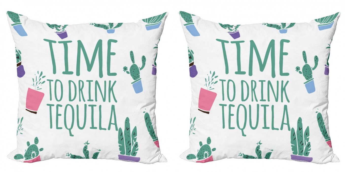 Kissenbezüge Modern Accent Doppelseitiger Digitaldruck, Abakuhaus (2 Stück), Tequila Zeit zum Trinken Wort Kaktus von Abakuhaus