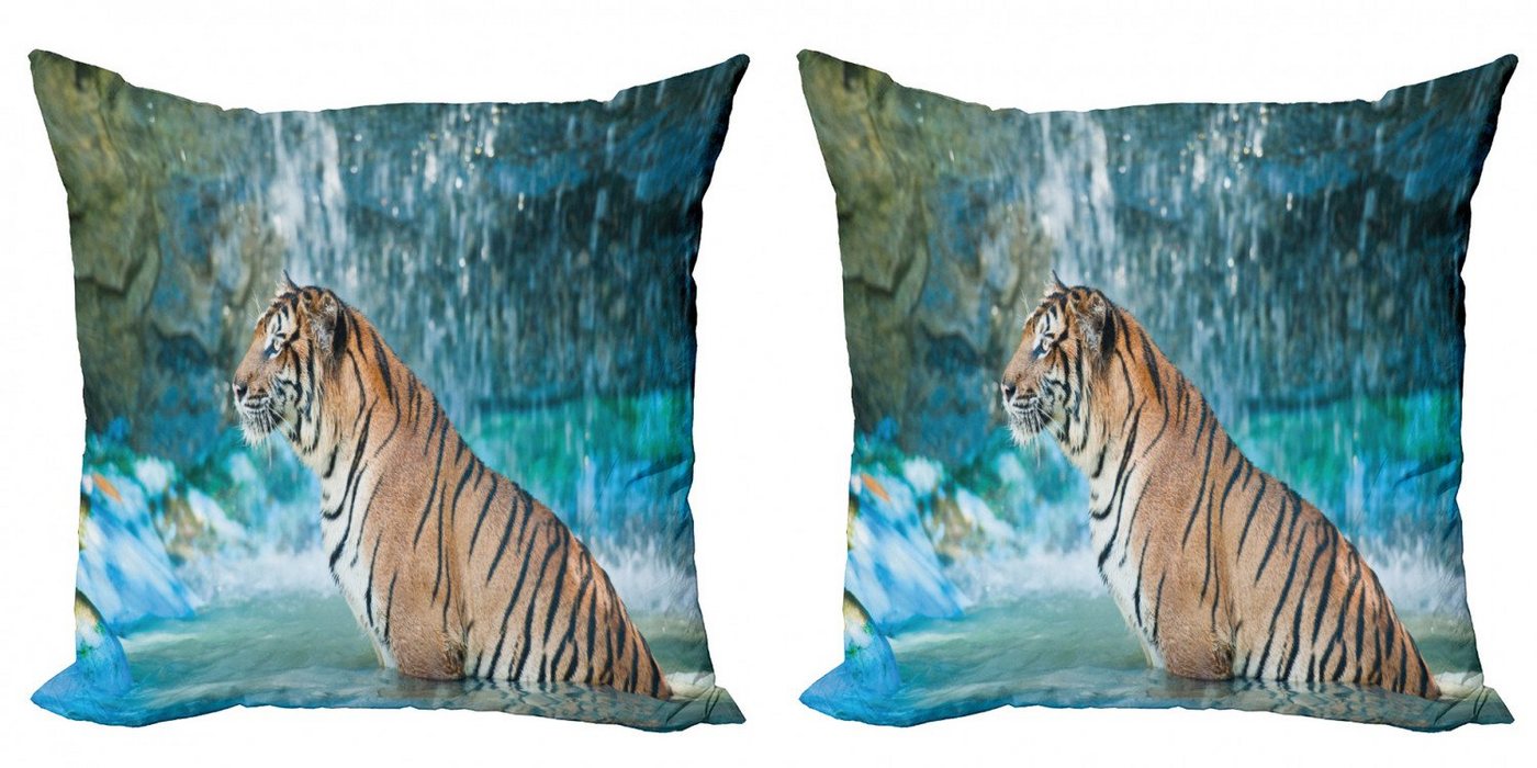 Kissenbezüge Modern Accent Doppelseitiger Digitaldruck, Abakuhaus (2 Stück), Tiger Feline Tier in Teich von Abakuhaus