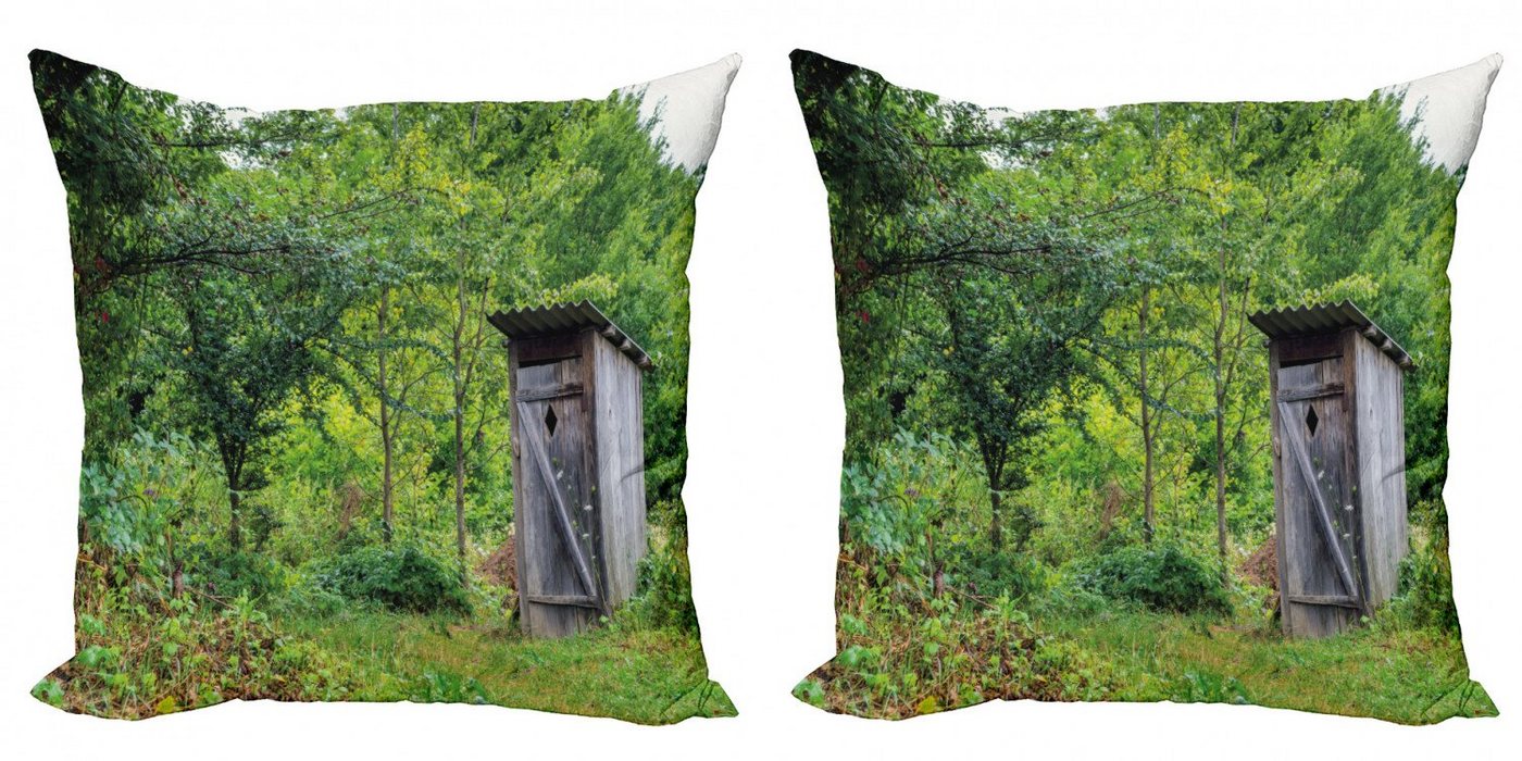 Kissenbezüge Modern Accent Doppelseitiger Digitaldruck, Abakuhaus (2 Stück), Toilettenhäuschen Frühlings-Wald getragen Hut von Abakuhaus