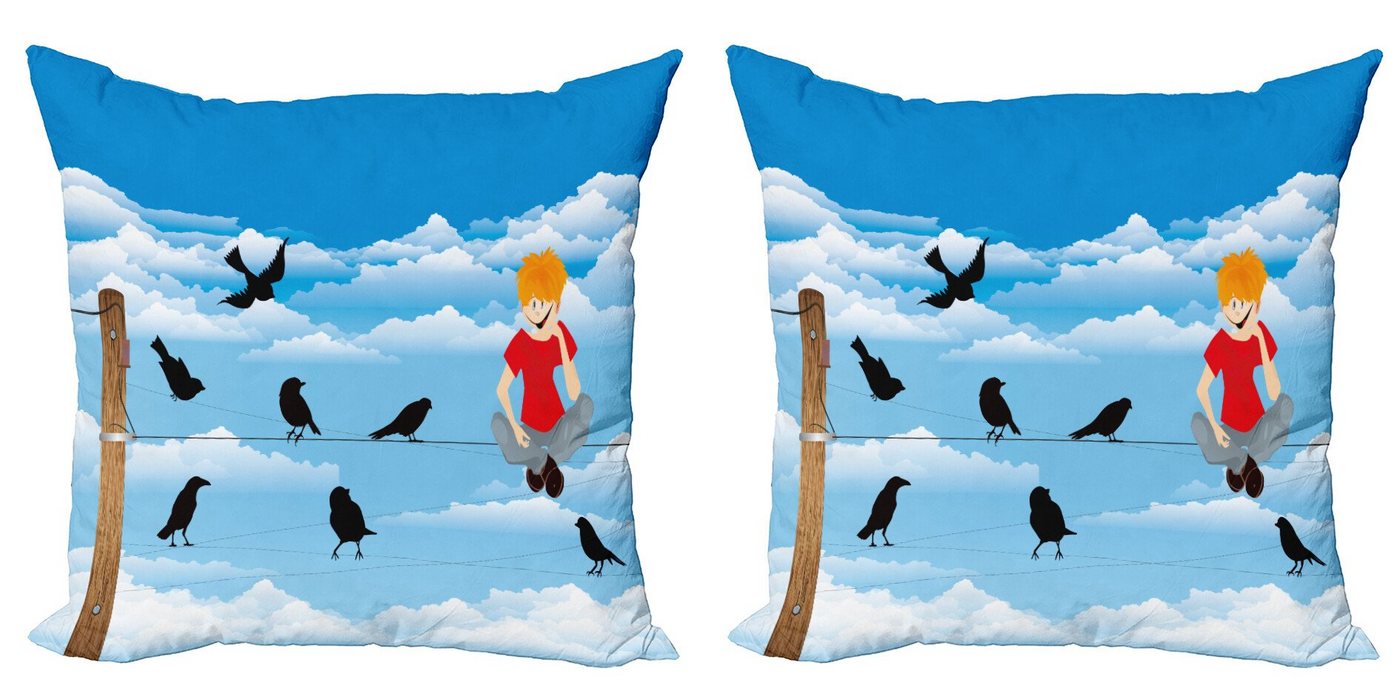 Abakuhaus Kissenbezüge Modern Accent Doppelseitiger Digitaldruck, (2 Stück), Vogel Auf Dem Drahtseil Junge und Avian Himmel von Abakuhaus