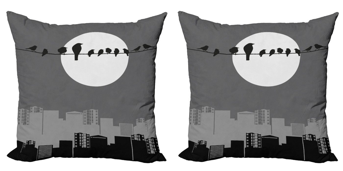 Kissenbezüge Modern Accent Doppelseitiger Digitaldruck, Abakuhaus (2 Stück), Vogel Auf Dem Drahtseil Mond Nacht in der City von Abakuhaus