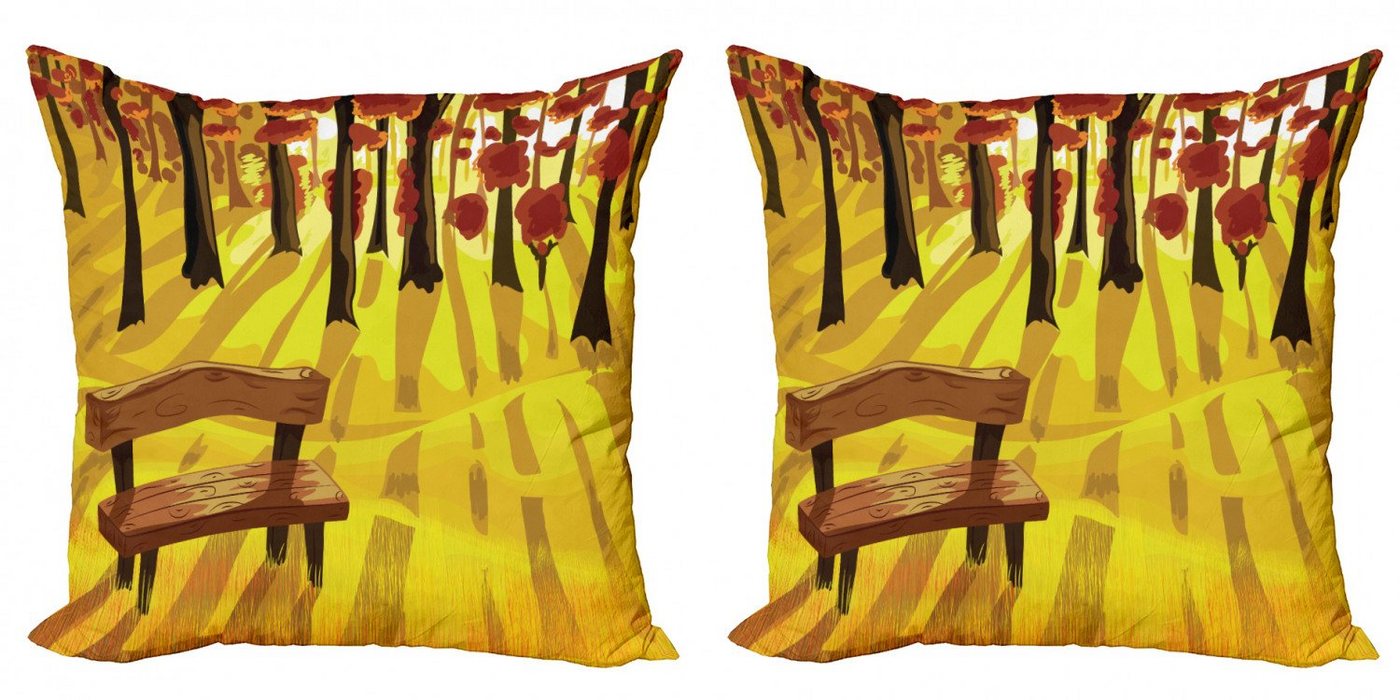Kissenbezüge Modern Accent Doppelseitiger Digitaldruck, Abakuhaus (2 Stück), Wald Cartoon Baum und Bank von Abakuhaus
