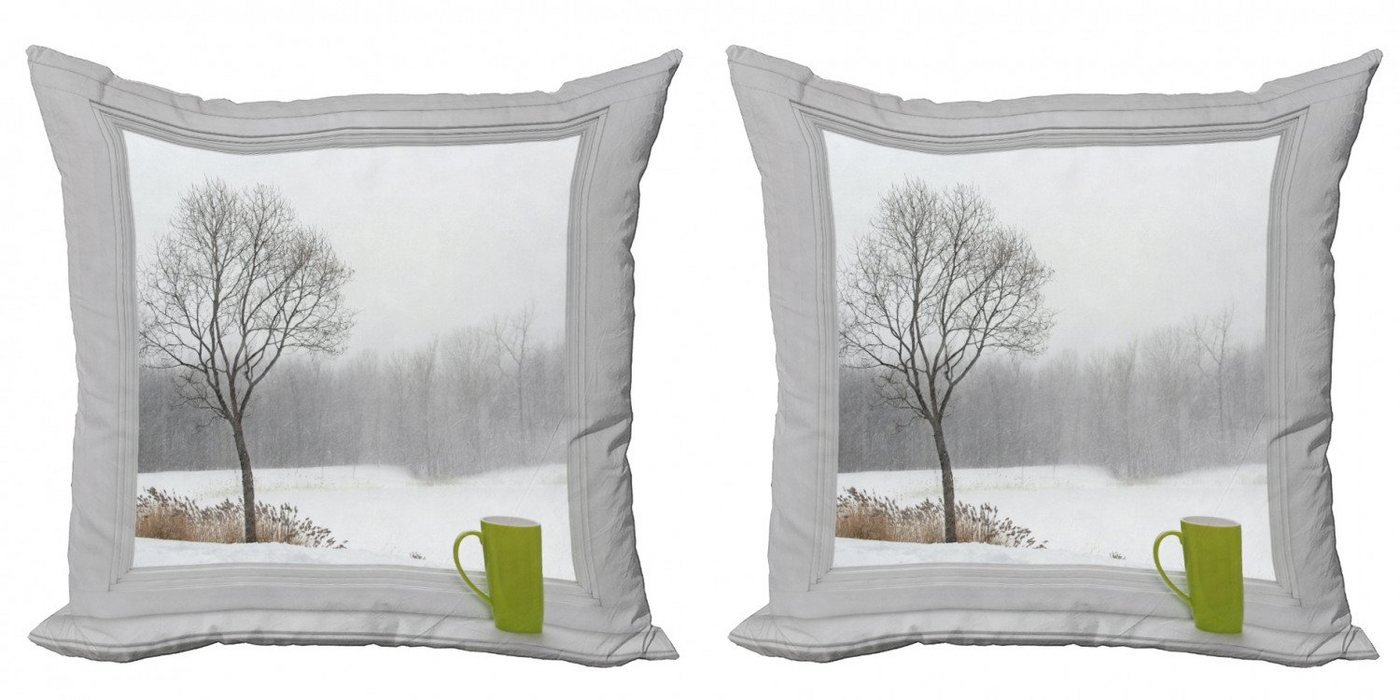 Kissenbezüge Modern Accent Doppelseitiger Digitaldruck, Abakuhaus (2 Stück), Winter Grüne Teacup und Fenster von Abakuhaus