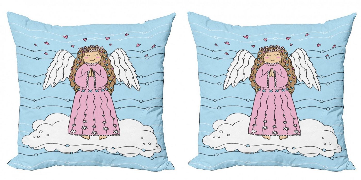 Kissenbezüge Modern Accent Doppelseitiger Digitaldruck, Abakuhaus (2 Stück), angel Wings Doodle Mädchen auf Wolke von Abakuhaus