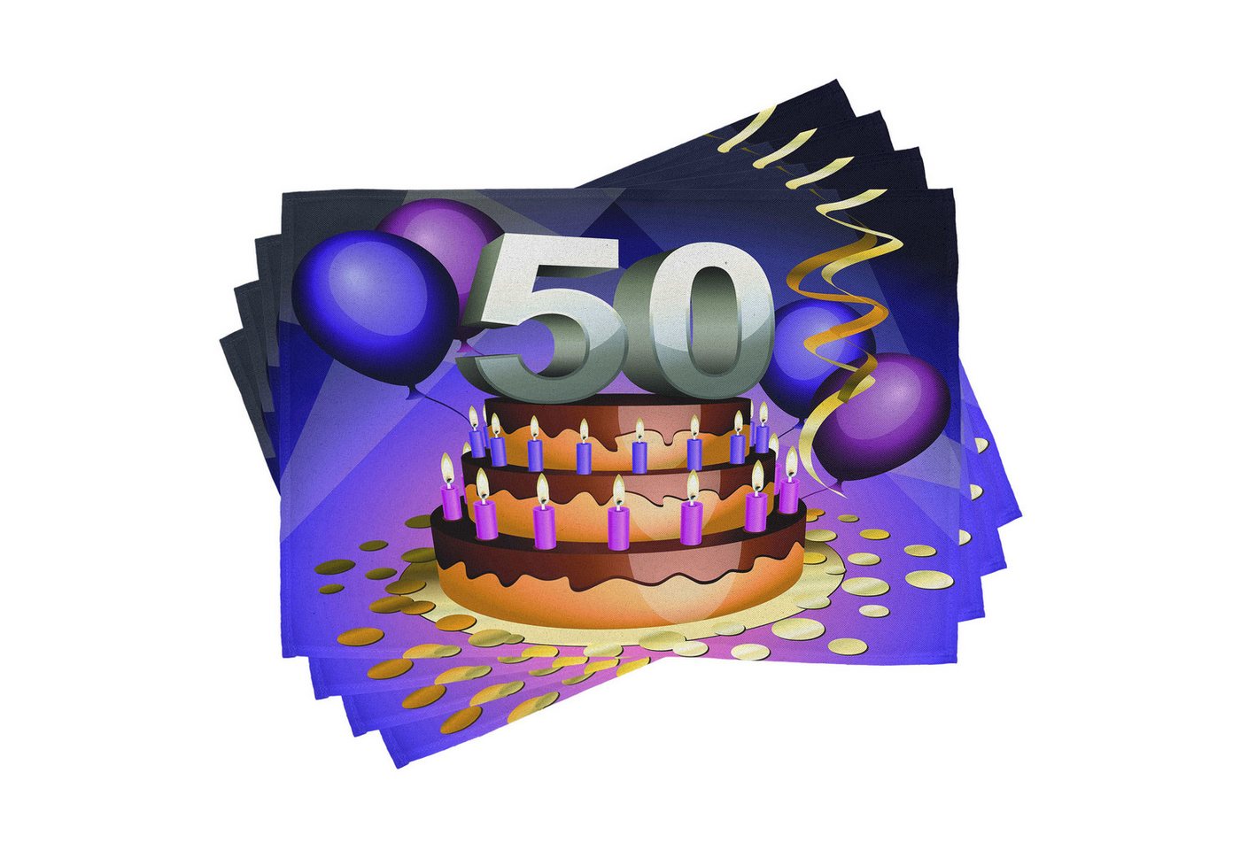 Abakuhaus Platzset Waschbare Stoff Esszimmer Küche Tischdekorations Digitaldruck, (4-teilig, 4-St., Set aus 4x), 50. Geburtstag Kuchen mit Kerzen von Abakuhaus