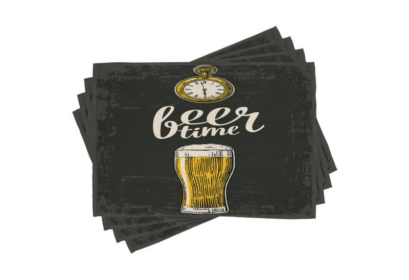 Abakuhaus Platzset Waschbare Stoff Esszimmer Küche Tischdekorations Digitaldruck, (4-teilig, 4-St., Set aus 4x), Bier Bier-Zeit und Alte Uhr von Abakuhaus