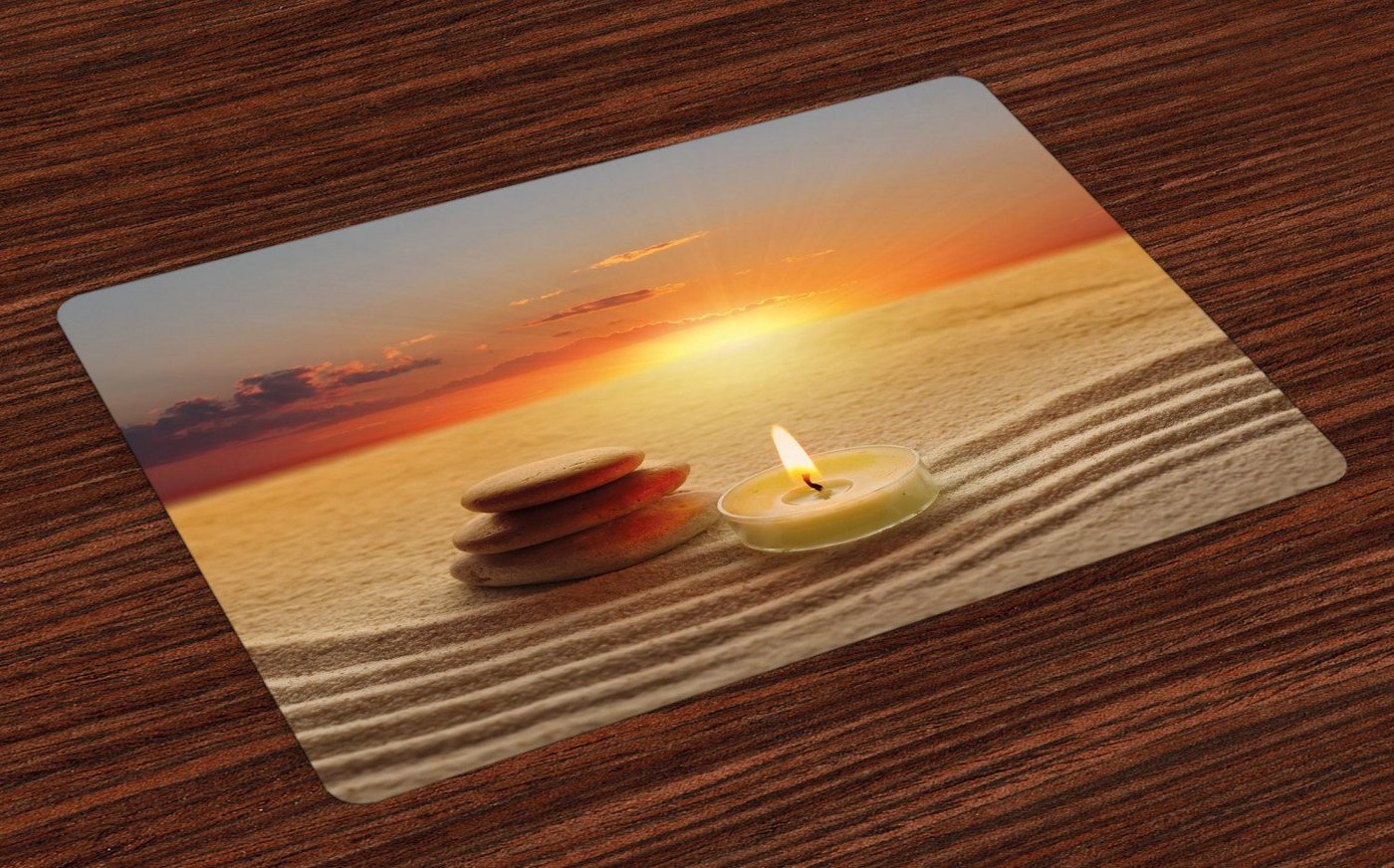 Abakuhaus Platzset Waschbare Stoff Esszimmer Küche Tischdekorations Digitaldruck, (4-teilig, 4 Teilig-St., Set aus 4x), Boho Meditation Yoga-Kerze von Abakuhaus