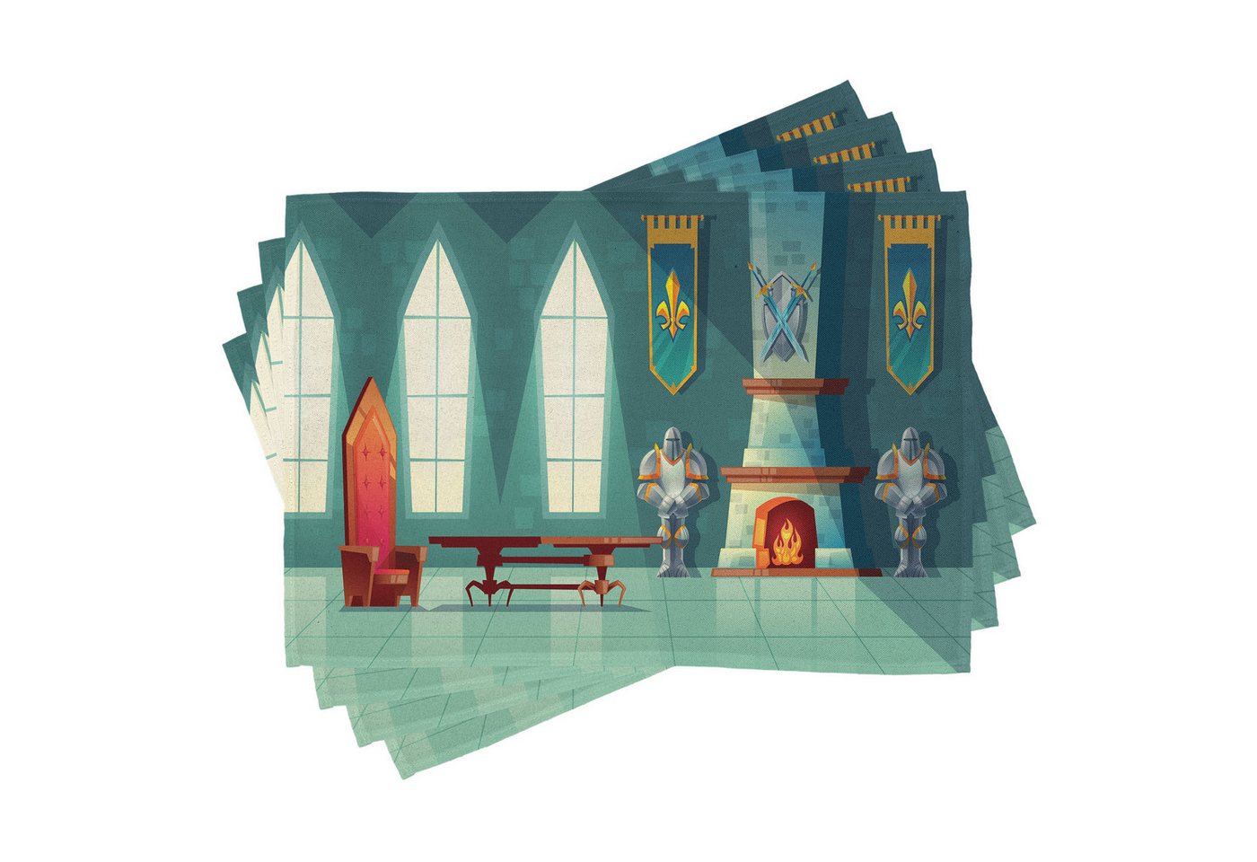 Abakuhaus Platzset Waschbare Stoff Esszimmer Küche Tischdekorations Digitaldruck, (4-teilig, 4-St., Set aus 4x), Kamin Cartoon von Royal Castle von Abakuhaus