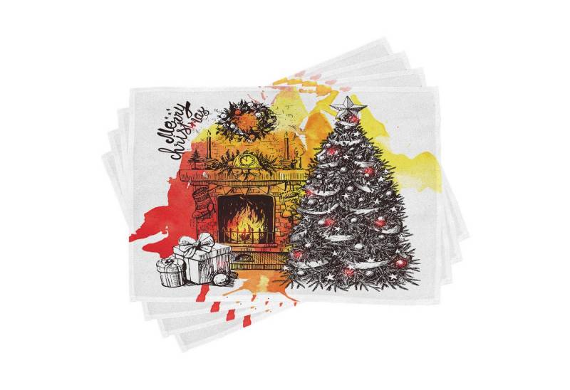 Abakuhaus Platzset Waschbare Stoff Esszimmer Küche Tischdekorations Digitaldruck, (4-teilig, 4-St., Set aus 4x), Kamin Weihnachten Skizze von Abakuhaus