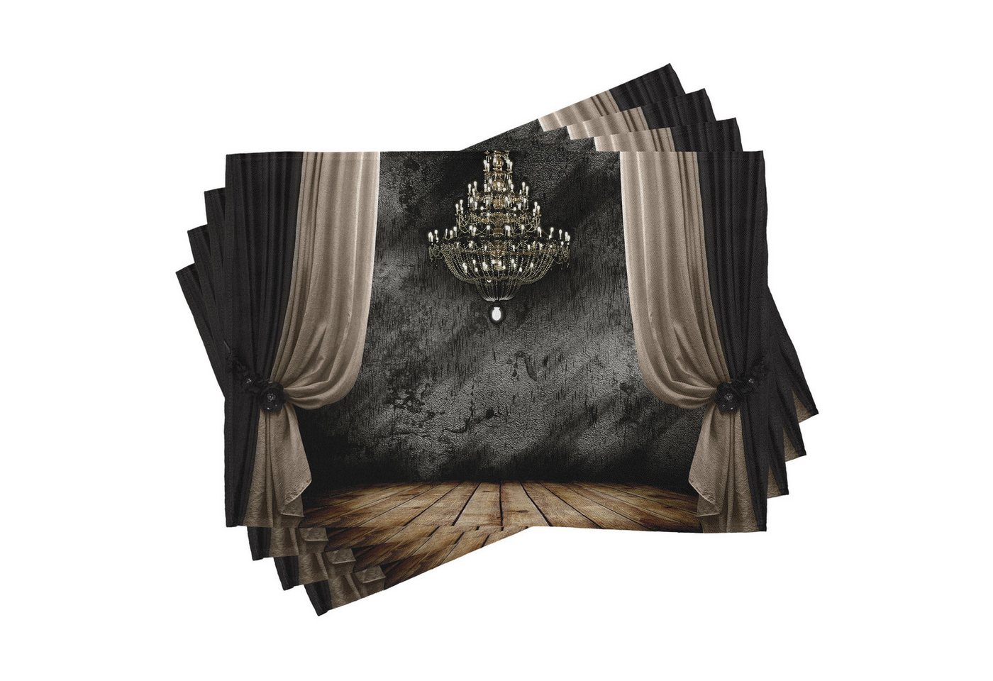 Abakuhaus Platzset Waschbare Stoff Esszimmer Küche Tischdekorations Digitaldruck, (4-teilig, 4-St., Set aus 4x), Klassik Dunkler Ball Room Kronleuchter von Abakuhaus