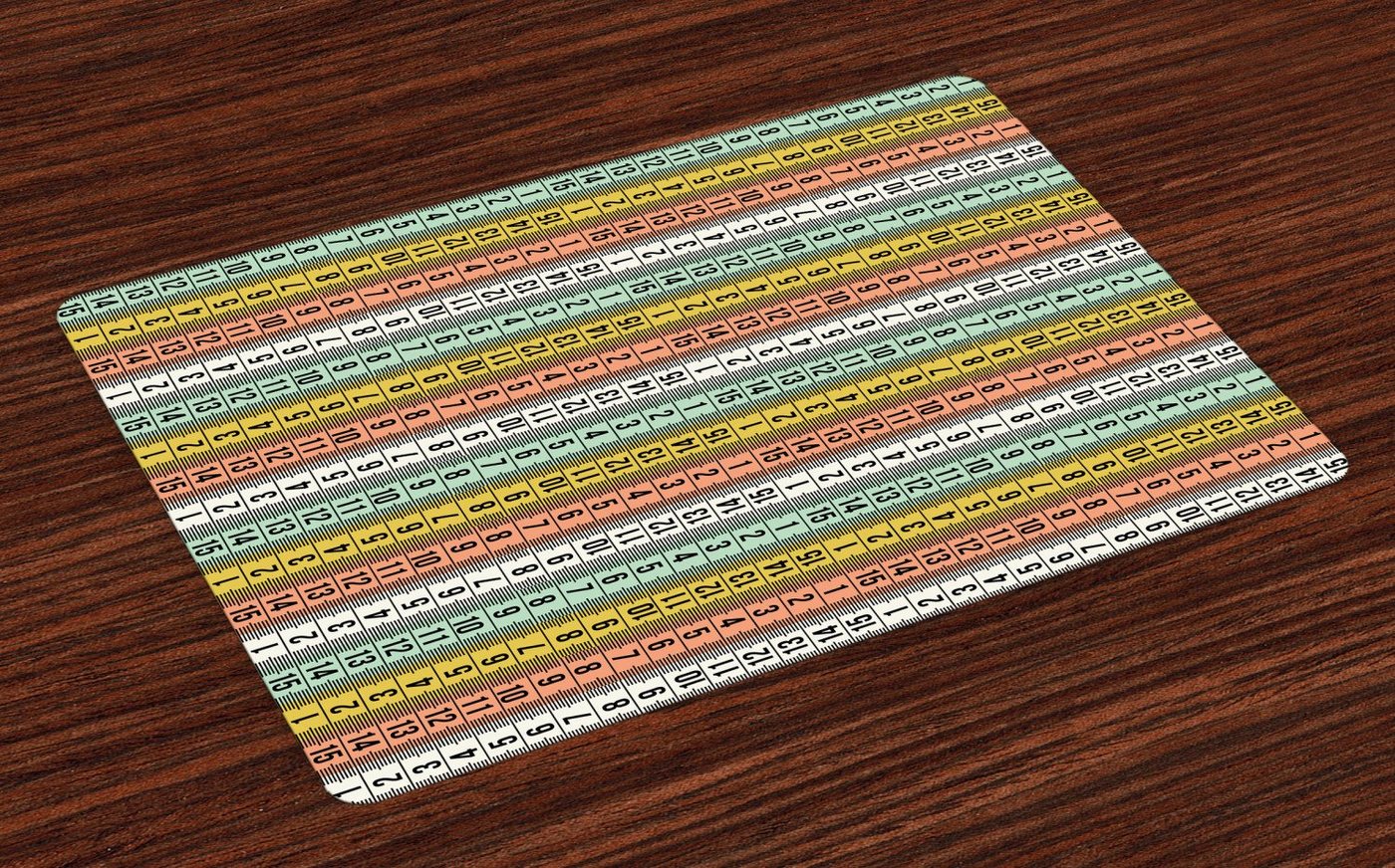 Abakuhaus Platzset Waschbare Stoff Esszimmer Küche Tischdekorations Digitaldruck, (4-teilig, 4-St., Set aus 4x), Pastell Couture Maßband von Abakuhaus
