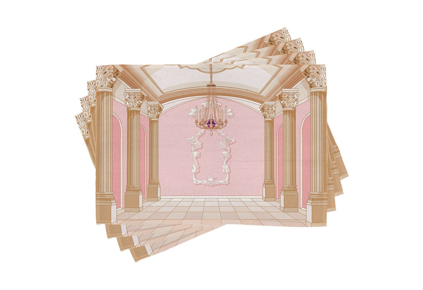 Abakuhaus Platzset Waschbare Stoff Esszimmer Küche Tischdekorations Digitaldruck, (4-teilig, 4-St., Set aus 4x), Rosa Kronleuchter Decken Castle von Abakuhaus