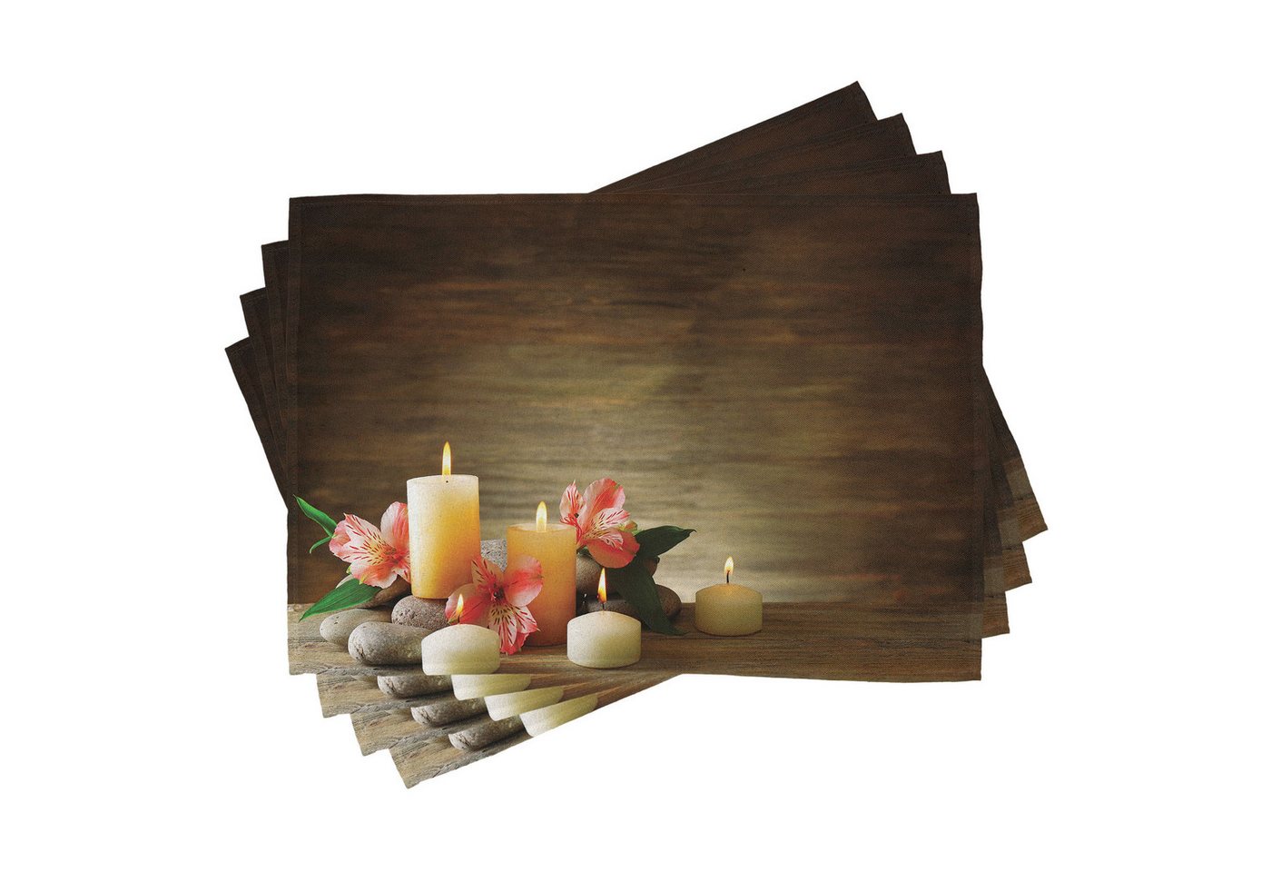 Abakuhaus Platzset Waschbare Stoff Esszimmer Küche Tischdekorations Digitaldruck, (4-teilig, 4-St., Set aus 4x), Spa Kerzen Wohlbefinden Einheit von Abakuhaus