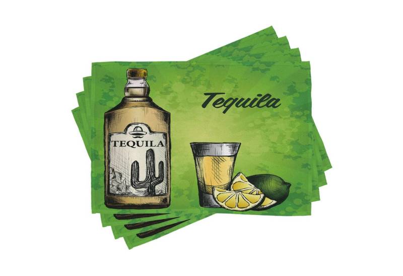 Abakuhaus Platzset Waschbare Stoff Esszimmer Küche Tischdekorations Digitaldruck, (4-teilig, 4-St., Set aus 4x), Tequila Flasche Schnapsglas und Kalk von Abakuhaus