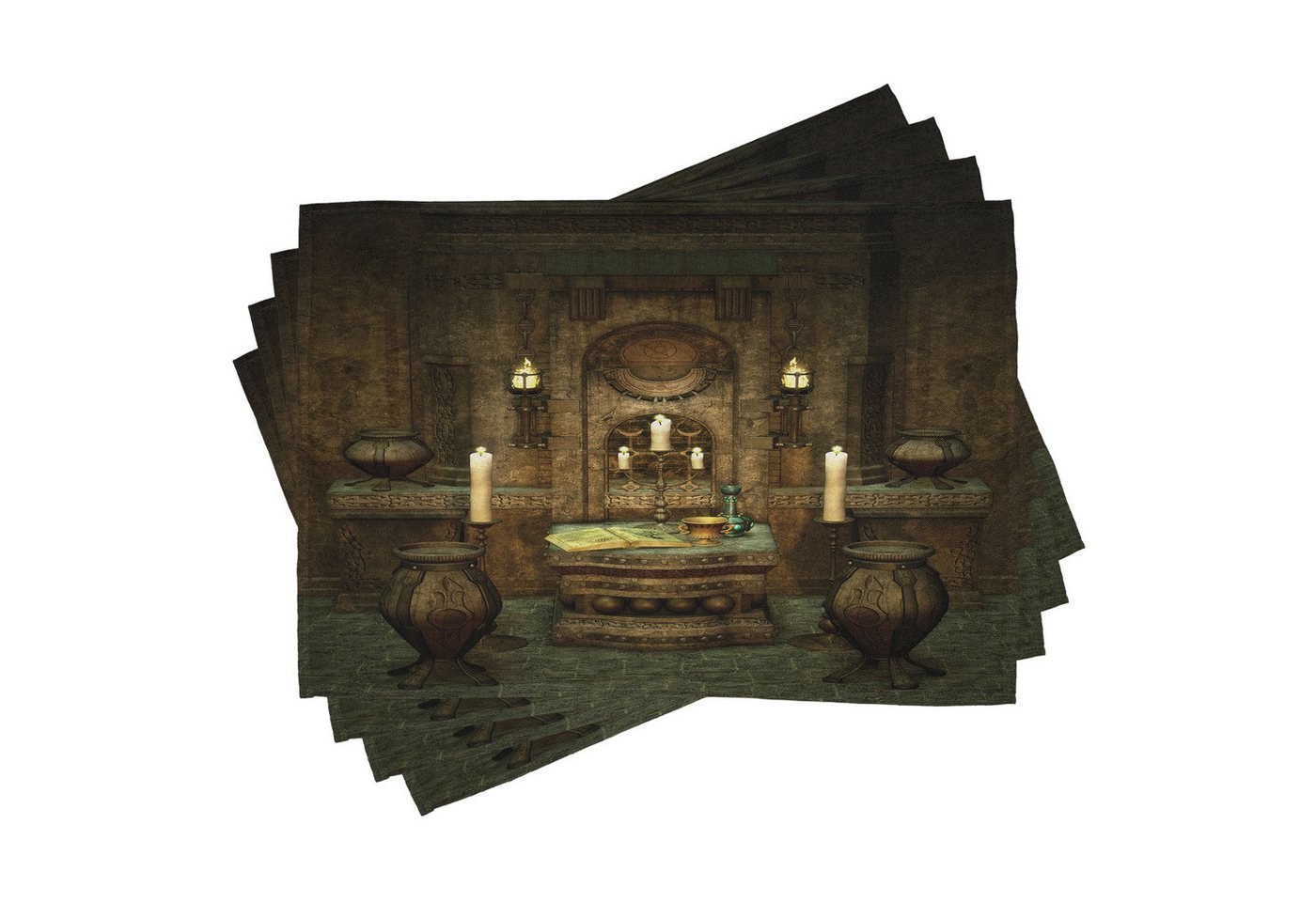 Abakuhaus Platzset Waschbare Stoff Esszimmer Küche Tischdekorations Digitaldruck, (4-teilig, 4-St., Set aus 4x), gotisch Altar Kerzen Pentagram von Abakuhaus