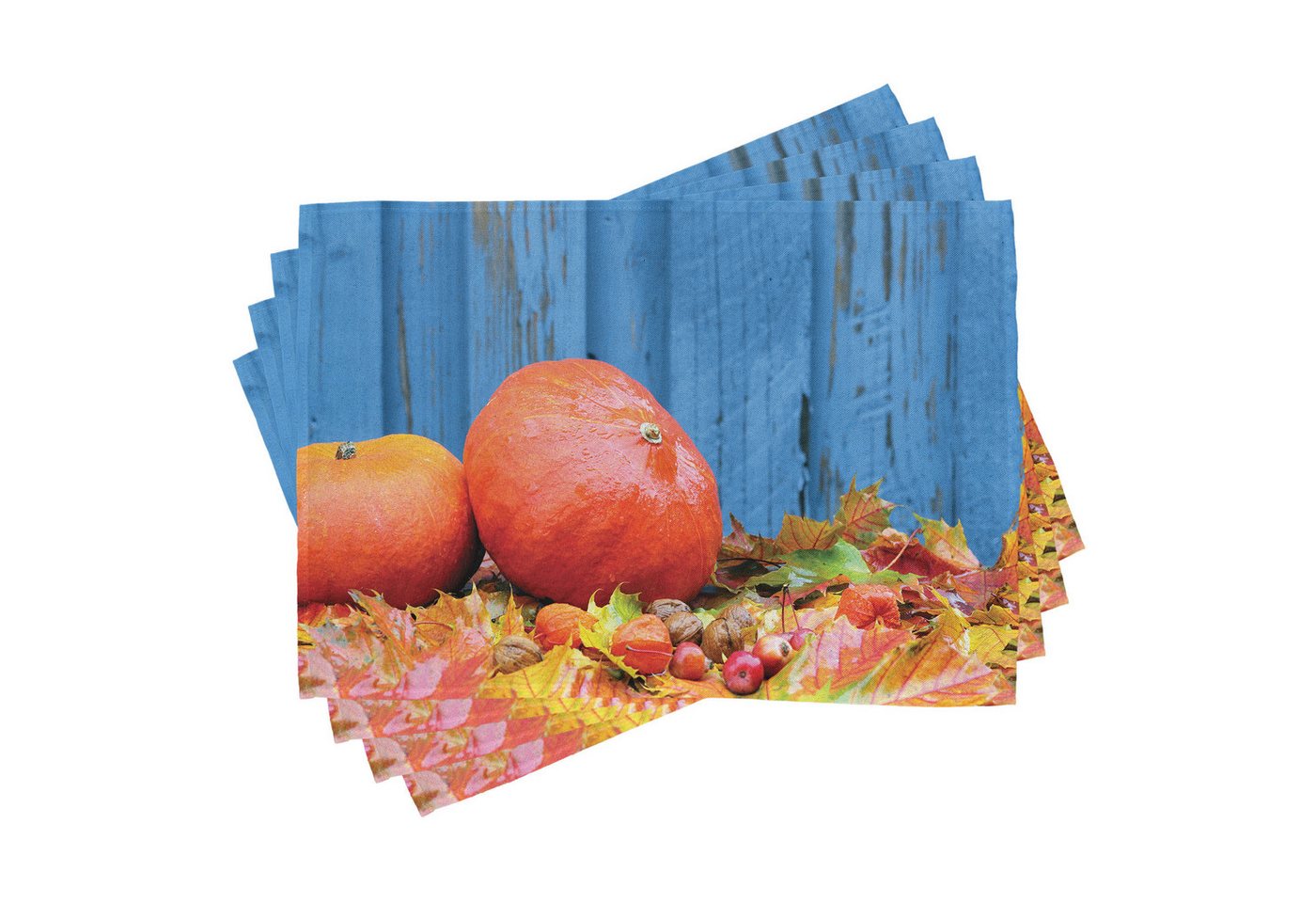 Abakuhaus Platzset Waschbare Stoff Esszimmer Küche Tischdekorations Digitaldruck, (4-teilig, 4-St., Set aus 4x), Herbst-Kürbis Obst und Fall-Blatt von Abakuhaus
