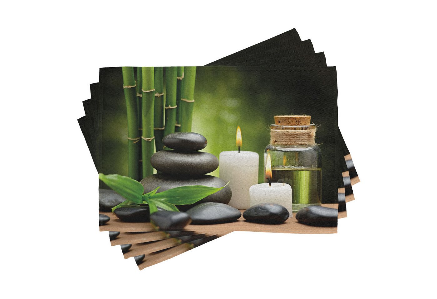 Abakuhaus Platzset Waschbare Stoff Esszimmer Küche Tischdekorations Digitaldruck, (4-teilig, 4-St., Set aus 4x), Spa Hot Rocks Kerzen Bambusse von Abakuhaus