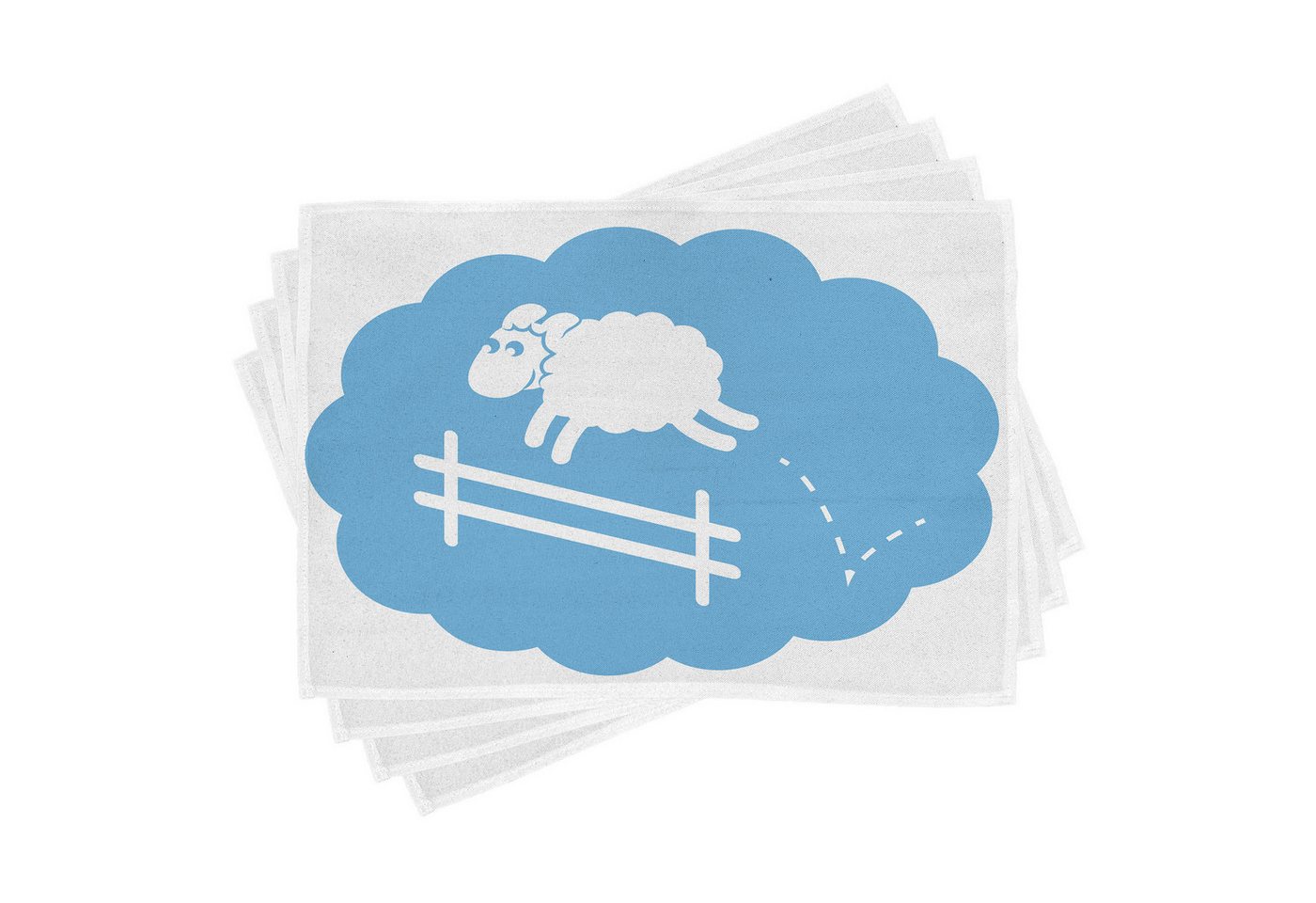 Abakuhaus Platzset Waschbare Stoff Esszimmer Küche Tischdekorations Digitaldruck, (4-teilig, 4-St., Set aus 4x), Zaun Counting Sheep Wolke Springen von Abakuhaus