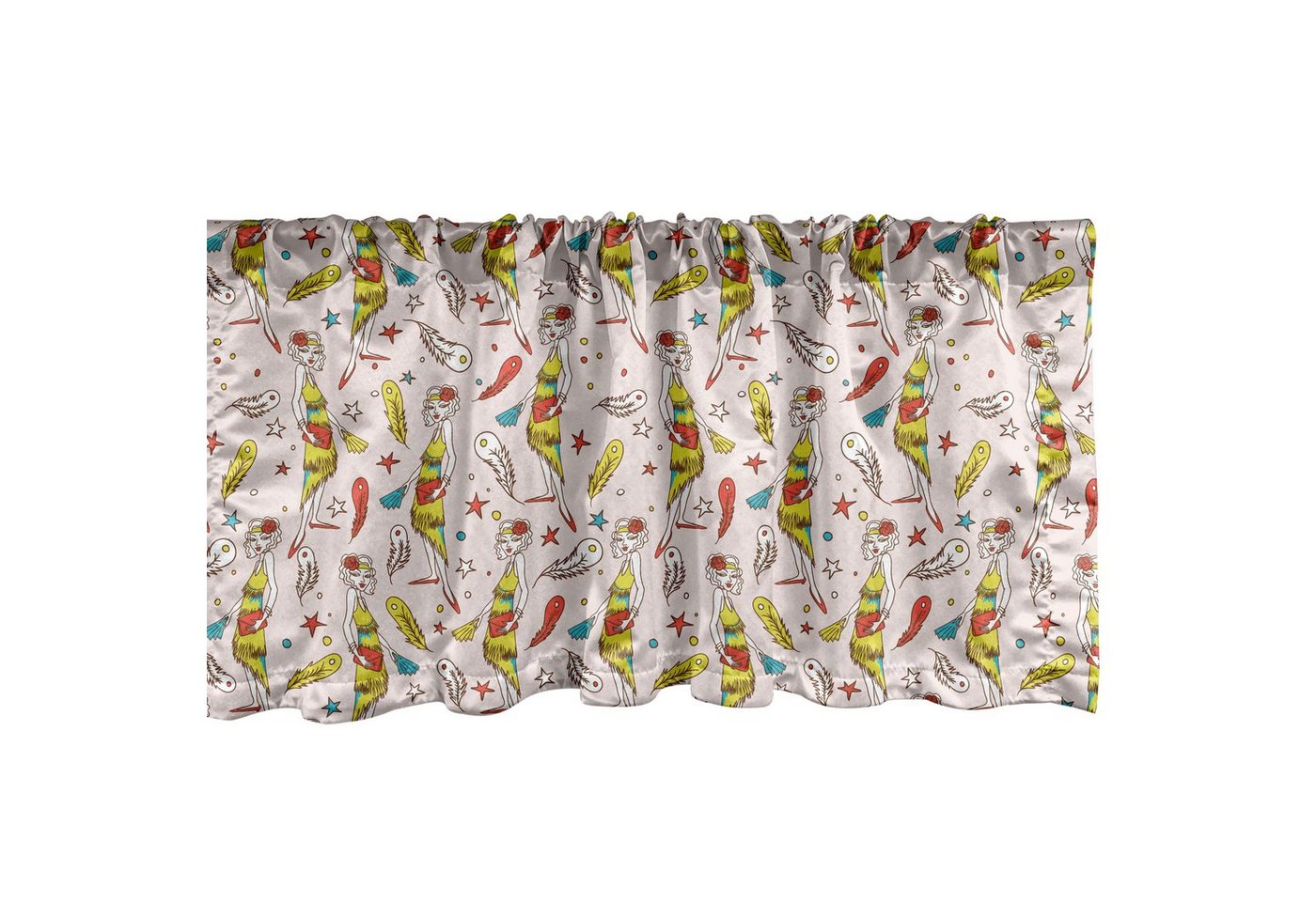 Abakuhaus Scheibengardine Vorhang Volant für Küche Schlafzimmer Dekor mit Stangentasche, Microfaser, Retro Tropic Art Flapper Mädchen von Abakuhaus