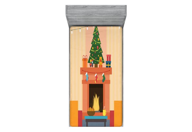 Abakuhaus Spannbettlaken Soft Dekorativer Stoff Bettwäsche Rund-um Elastischer Gummizug, Kamin Cartoon Weihnachten Innen von Abakuhaus