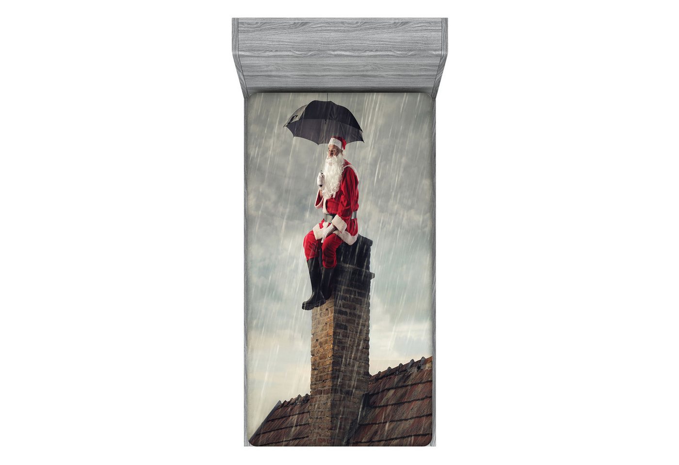Abakuhaus Spannbettlaken Soft Dekorativer Stoff Bettwäsche Rund-um Elastischer Gummizug, Weihnachten Sankt auf Kamin in Regen Abakuhaus Spannbettlaken Soft Dekorativer Stoff Bettwäsche Rund-um Elastischer Gummizug, Weihnachten Sankt auf Kamin in Regen von Abakuhaus