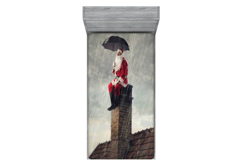Abakuhaus Spannbettlaken Soft Dekorativer Stoff Bettwäsche Rund-um Elastischer Gummizug, Weihnachten Sankt auf Kamin in Regen von Abakuhaus