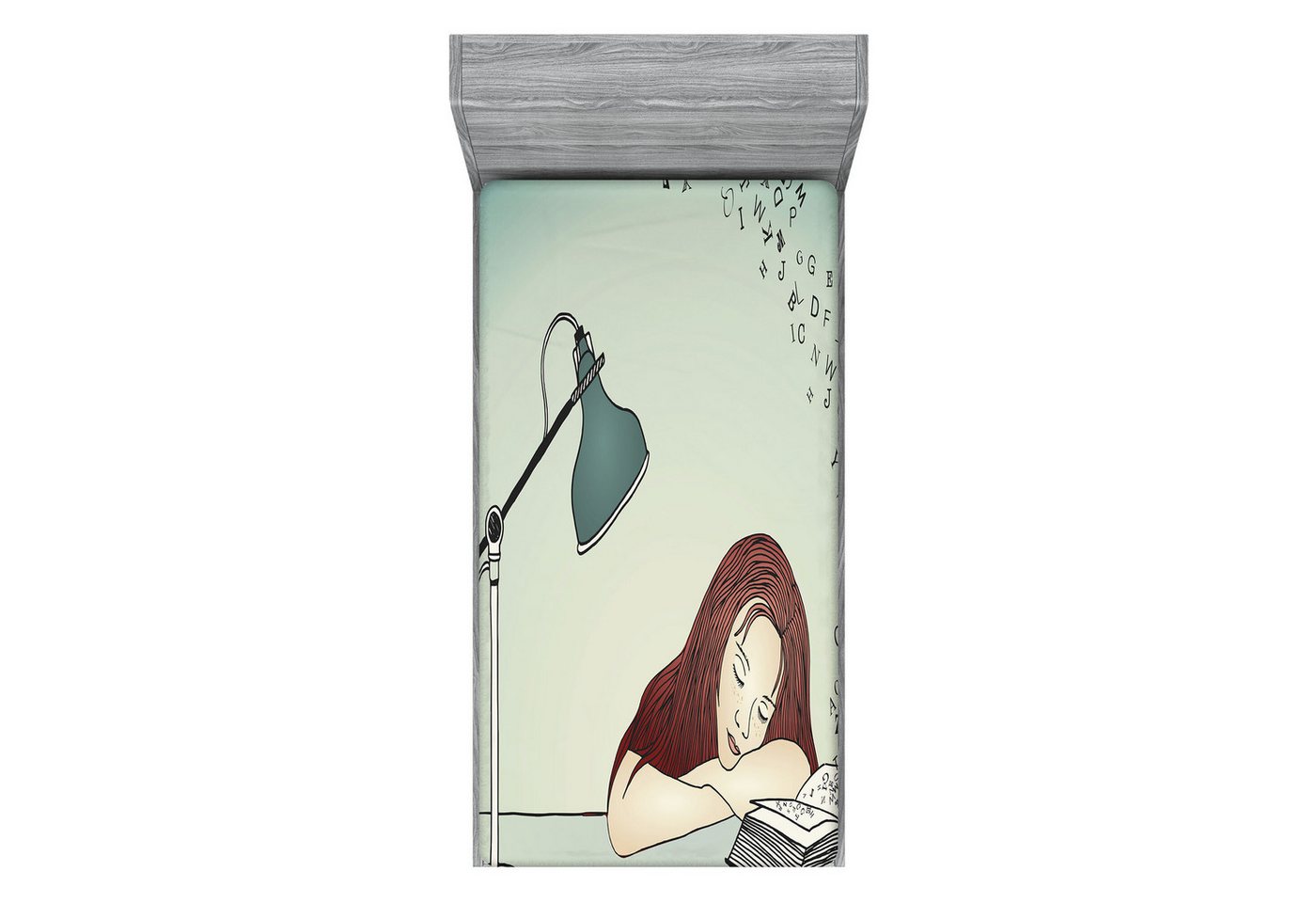 Abakuhaus Spannbettlaken Soft Dekorativer Stoff Bettwäsche Rund-um Elastischer Gummizug, Karikatur Junge Frau schlafend auf Schreibtisch Abakuhaus Spannbettlaken Soft Dekorativer Stoff Bettwäsche Rund-um Elastischer Gummizug, Karikatur Junge Frau schlafend auf Schreibtisch von Abakuhaus
