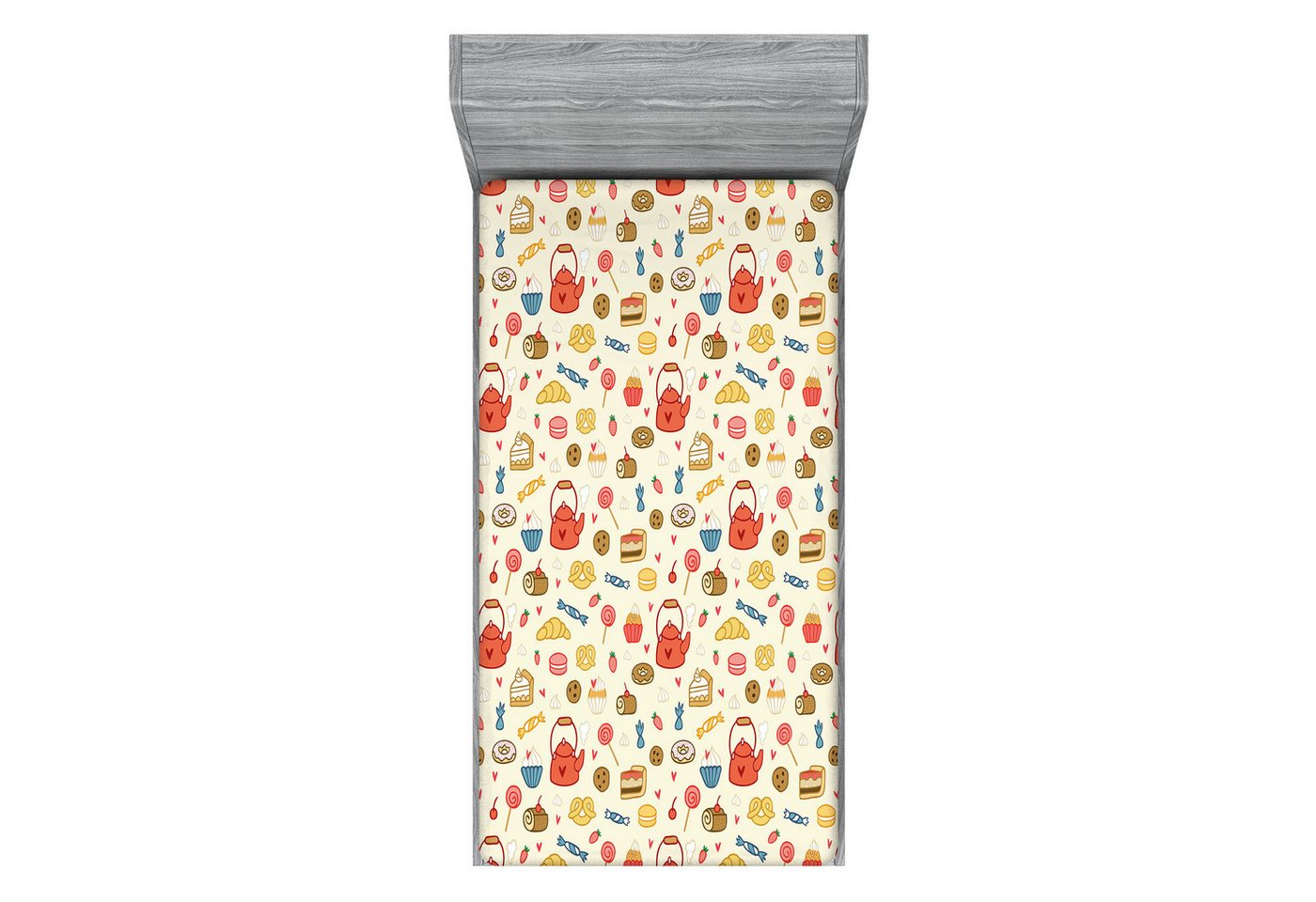 Abakuhaus Spannbettlaken Soft Dekorativer Stoff Bettwäsche Rund-um Elastischer Gummizug, Tee-Party Teekanne Kuchen Treat Süßigkeiten von Abakuhaus