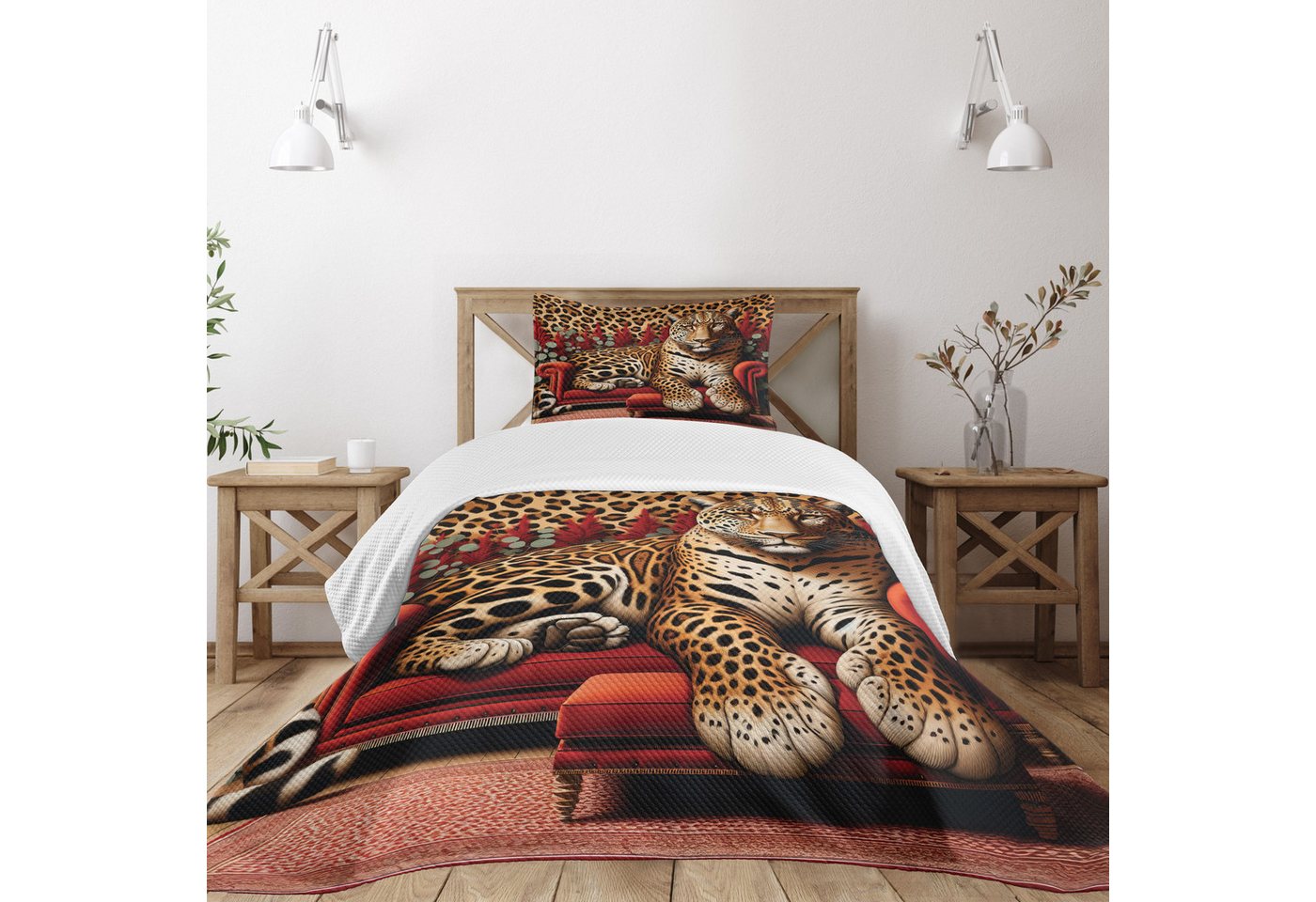 Tagesdecke Set mit Kissenbezügen Waschbar, Abakuhaus, Leopard Kühne wilde Katze: Sofa Tierdruck von Abakuhaus