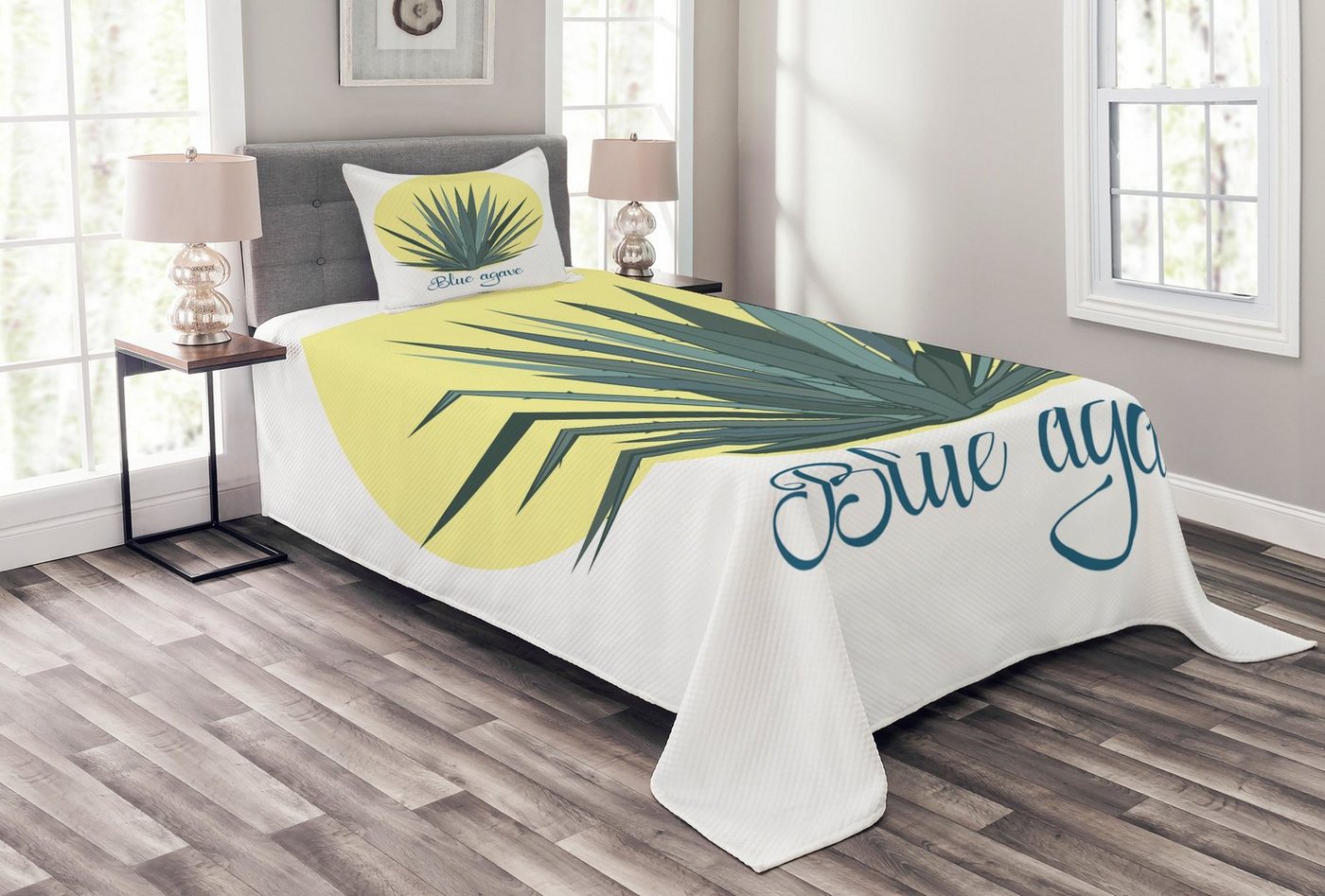 Tagesdecke Set mit Kissenbezügen Waschbar, Abakuhaus, Agave Kunstdruck von Tropical Pflanze von Abakuhaus