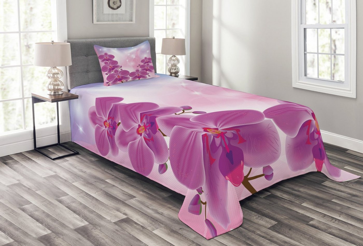 Tagesdecke Set mit Kissenbezügen Waschbar, Abakuhaus, Blumen Exotische Orchideen-Blumen von Abakuhaus