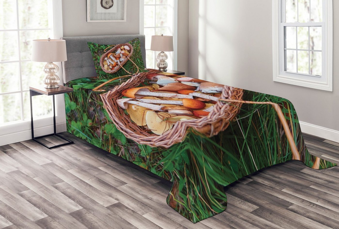 Tagesdecke Set mit Kissenbezügen Waschbar, Abakuhaus, Pilze Korb voller Pilze von Abakuhaus