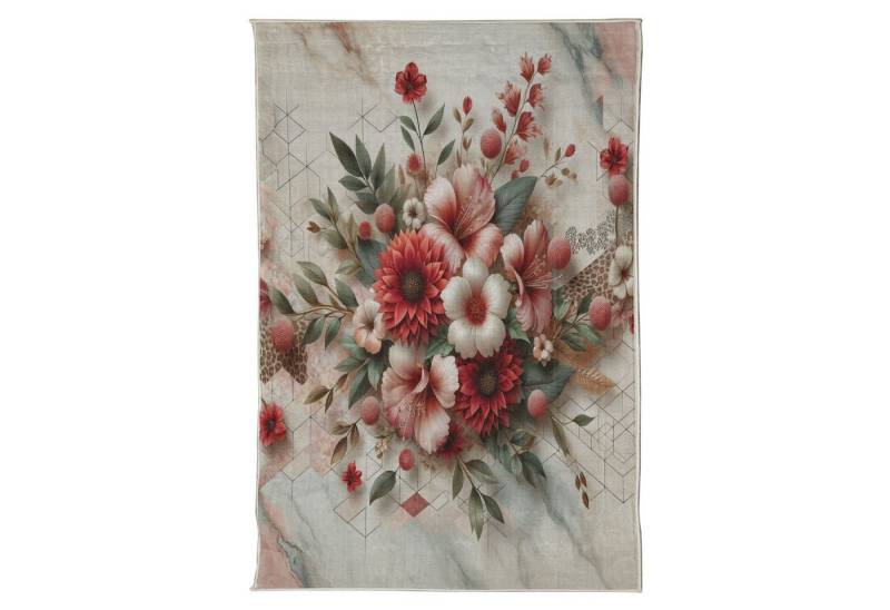 Abakuhaus Teppich Flachgewebe Deko-Teppiche für das Wohn-,Schlaf-, und Essenszimmer, rechteckig, Blumen Zarte florale Marmoroptik von Abakuhaus