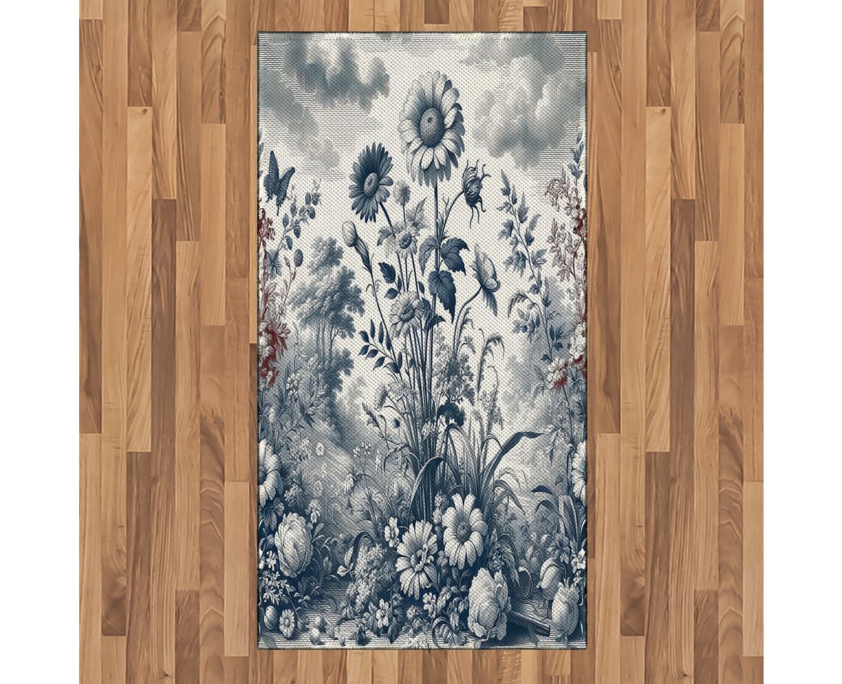 Teppich Flachgewebe Deko-Teppiche für das Wohn-,Schlaf-, und Essenszimmer, Abakuhaus, rechteckig, Blumiger Eukalyptus Vintage Blüte von Abakuhaus