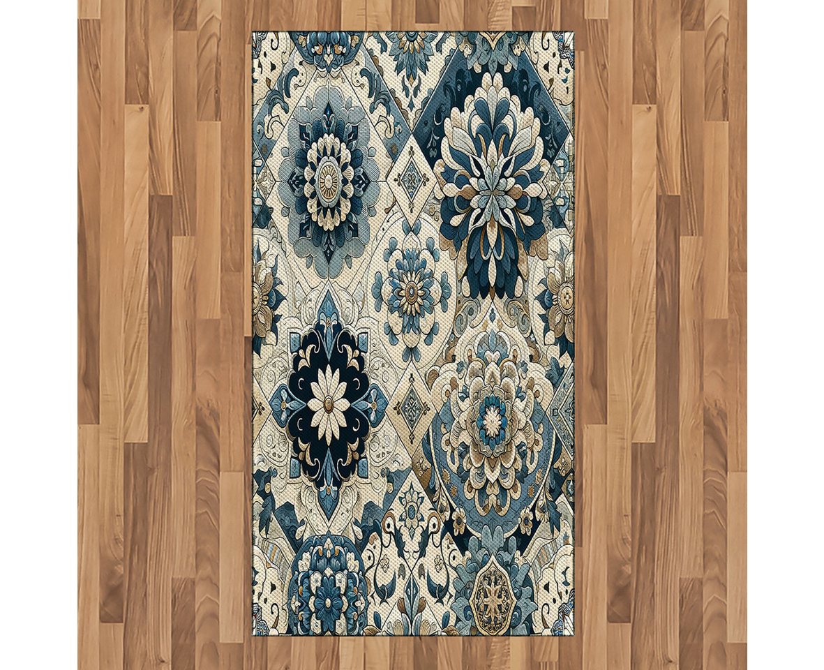 Teppich Flachgewebe Deko-Teppiche für das Wohn-,Schlaf-, und Essenszimmer, Abakuhaus, rechteckig, Ethnisch Von Azulejo inspirierter Mosaik-Look von Abakuhaus