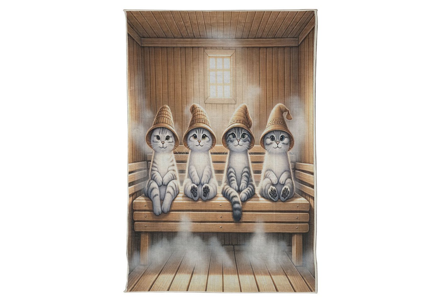 Abakuhaus Teppich Flachgewebe Deko-Teppiche für das Wohn-,Schlaf-, und Essenszimmer, rechteckig, Katze Lustige Kätzchen in der Sauna von Abakuhaus